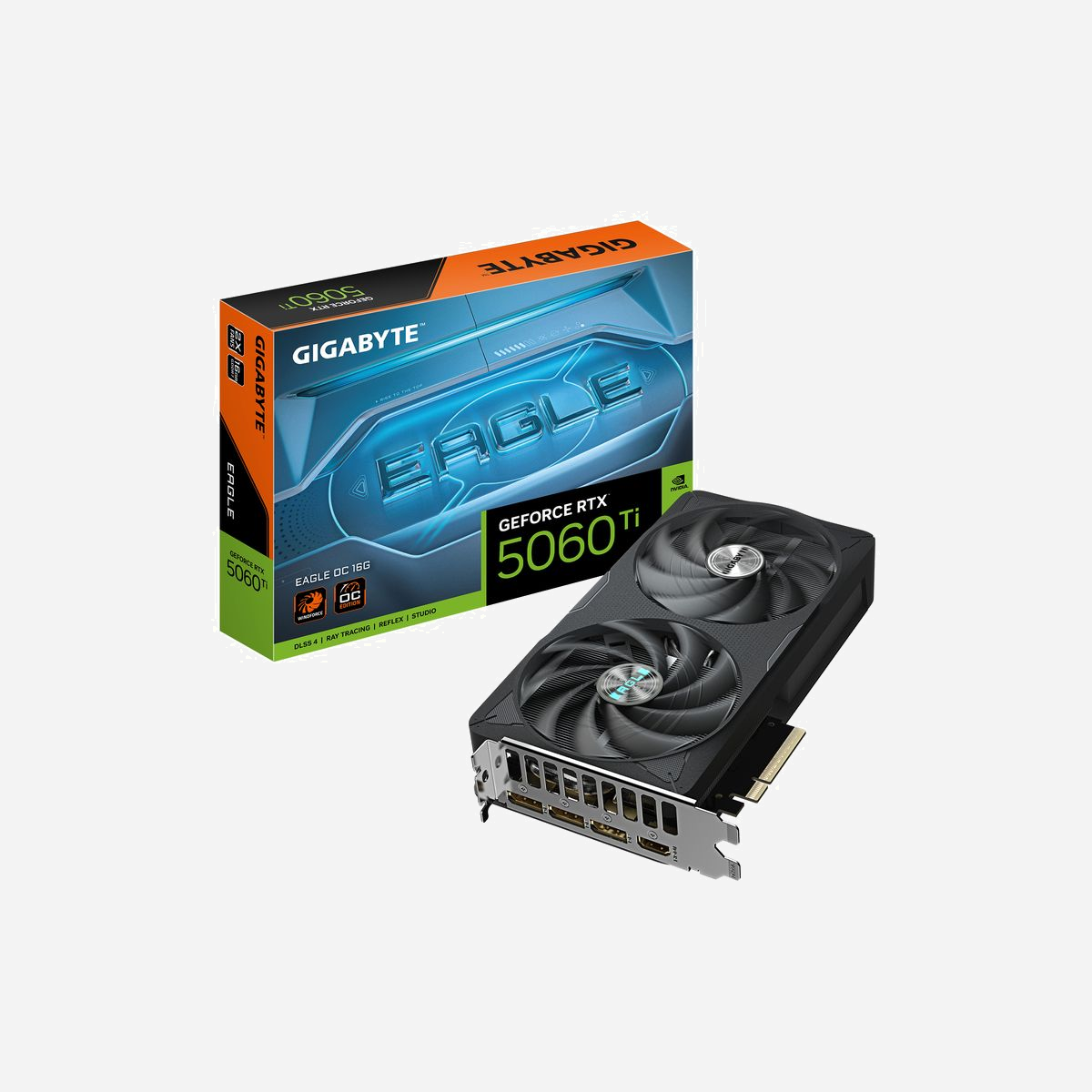 GIGABYTE GeForce RTX 5060 Ti EAGLE OC 16G - GPU NVIDIA 4608 Cuda, 16 Go GDDR7 128-bit, PCIe 5.0, 2617 MHz, 3x DisplayPort 2.1b, HDMI 2.1b - Les cartes graphiques NVIDIA de GIGABYTE permettent de réaliser des prouesses de jeu inégalées. Conçues pour des performances de pointe et une excellence visuelle, nos GPU redéfinissent les normes de jeu. Avec des solutions de refroidissement avancées et des technologies de pointe, les cartes graphiques NVIDIA de GIGABYTE offrent des visuels époustouflants et des expériences de jeu fluides, permettant aux joueurs de dominer chaque champ de bataille virtuel avec confiance et précision.