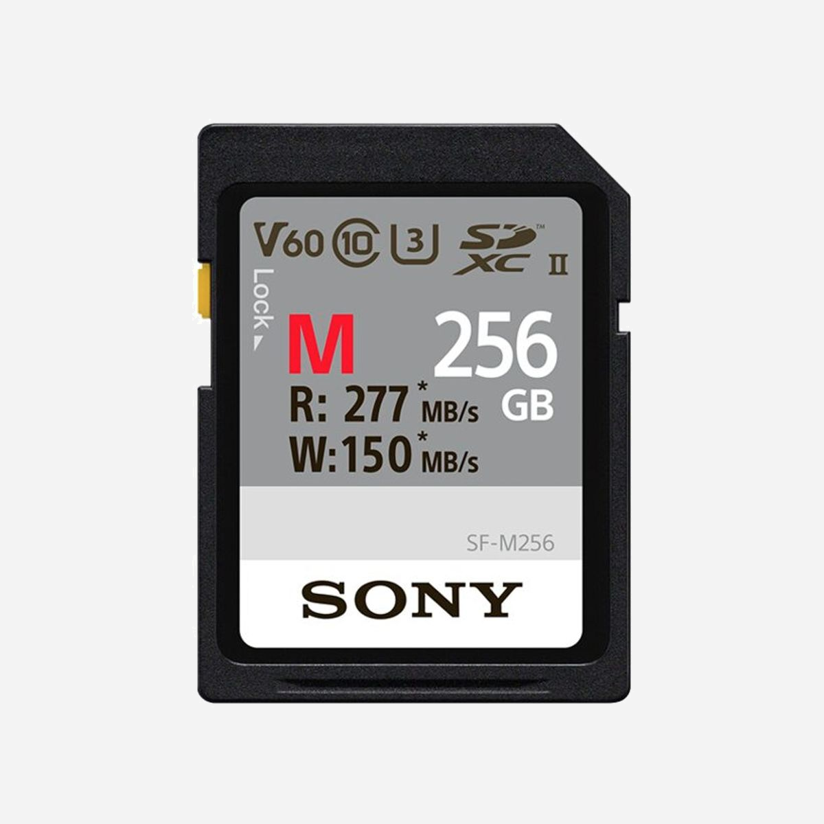 Carte mémoire Sony SD 256 Go UHS-II Classe 10 SFG2M, lecture 277 Mo/s, écriture 150 Mo/s, UHS Class 3 (U3), Video Speed Class V60, dimensions 24x32x2.1mm - Sony SF-M256. Capacité: 256 Go, Type de Carte Flash: SD, Classe de mémoire Flash: Classe 10, Type de mémoire interne: UHS-II, Vitesse de lecture: 277 Mo/s, Vitesse d'écriture: 150 Mo/s, Classe de vitesse UHS: Class 3 (U3), Classe de vitesse vidéo: V60. Couleur du produit: Noir
