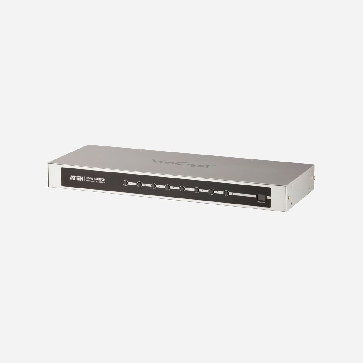 ATEN VS0801H Commutateur Matriciel HDMI 8 Ports Entrée/1 Sortie, Résolution max 1920x1080 (Full HD), HDCP, Compatible 3D, RS-232, Métal, Noir/Argent - ATEN VS0801H. Port vidéo: HDMI, Entrée Vidéo: 8 x HDMI Type A Female (Black), Sortie Vidéo: 1 x HDMI Type A Female (Black). Matériel: Métal, Couleur du produit: Noir, Argent, Taux de d'actualisation maximal: 60 Hz. Consommation électrique typique: 3,71 W. Largeur: 437 mm, Profondeur: 159,8 mm, Hauteur: 44 mm