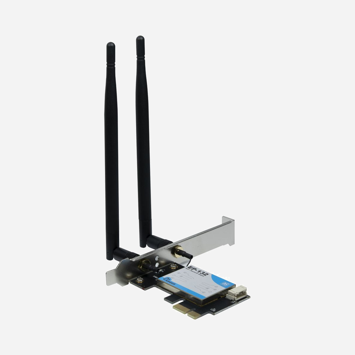 Inter-Tech EP-132 : Carte réseau interne WLAN/Bluetooth 600 Mbps PCI Express, Wi-Fi 5 (802.11ac) bi-bande 2.4/5 GHz, Bluetooth 4.2, antennes externes. - Inter-Tech EP-132. Interne. Technologie de connectivité: Sans fil, Interface de l'hôte: PCI Express, Interface: WLAN / Bluetooth. Débit de transfert des données maximum: 600 Mbit/s, Norme Wi-Fi: Wi-Fi 5 (802.11ac), Bande Wi-Fi: Bi-bande (2,4 GHz / 5 GHz). Couleur du produit: Noir