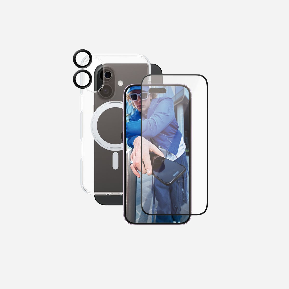PanzerGlass CARE Feature 3-en-1 Ceramic Bundle pour iPhone 16 Plus - Housse transparente antichoc et rayures, verre trempé, silicone, PET - 73.8x156.9x0.66mm - PanzerGlass CARE by ® Feature 3-in-1 Ceramic Bundle iPhone 16 Plus. Type d'étui: Housse, Compatibilité de marque: Apple, Compatibilité: Apple - iPhone 16 Plus, Couleur du produit: Transparent