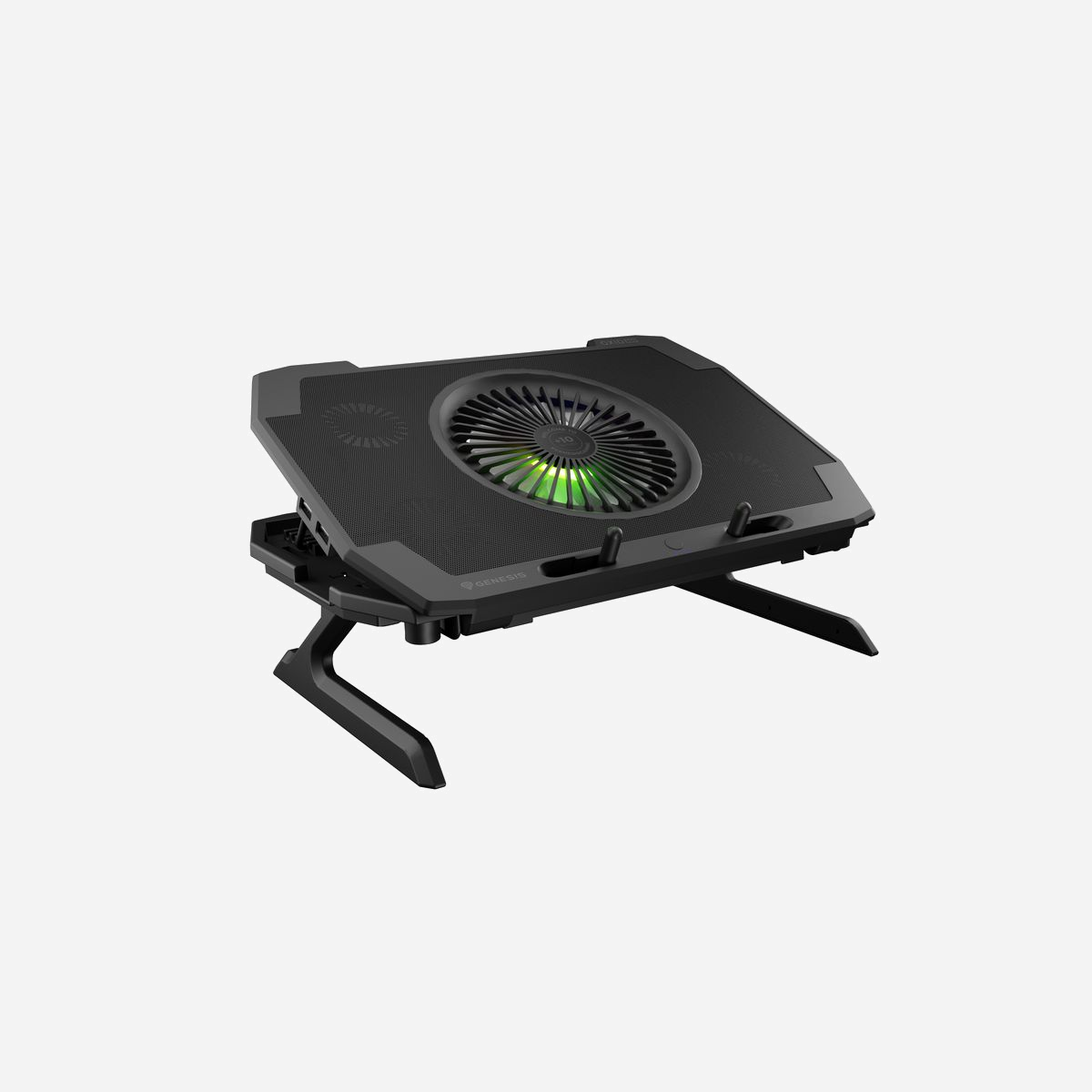 GENESIS Oxid 850 - Refroidisseur PC Portable 17.3" - 5 Ventilateurs (1x14cm + 4x6cm) - 2500 RPM - 70 CFM - 56 dB - USB - ABS/Métal - GENESIS Oxid 850. Taille maximale de l’écran: 43,9 cm (17.3"), Nombre de ventilateurs intégrés: 5 pièce(s), Diamètre du ventilateur: 14 cm. Couleur du produit: Noir, Matériel: Acrylonitrile-Butadiène-Styrène (ABS), Métal. Interface de l'hôte: USB. Type de source d'alimentation: USB, Tension d'entrée: 5 V. Largeur: 400 mm, Profondeur: 270 mm, Hauteur: 35 mm