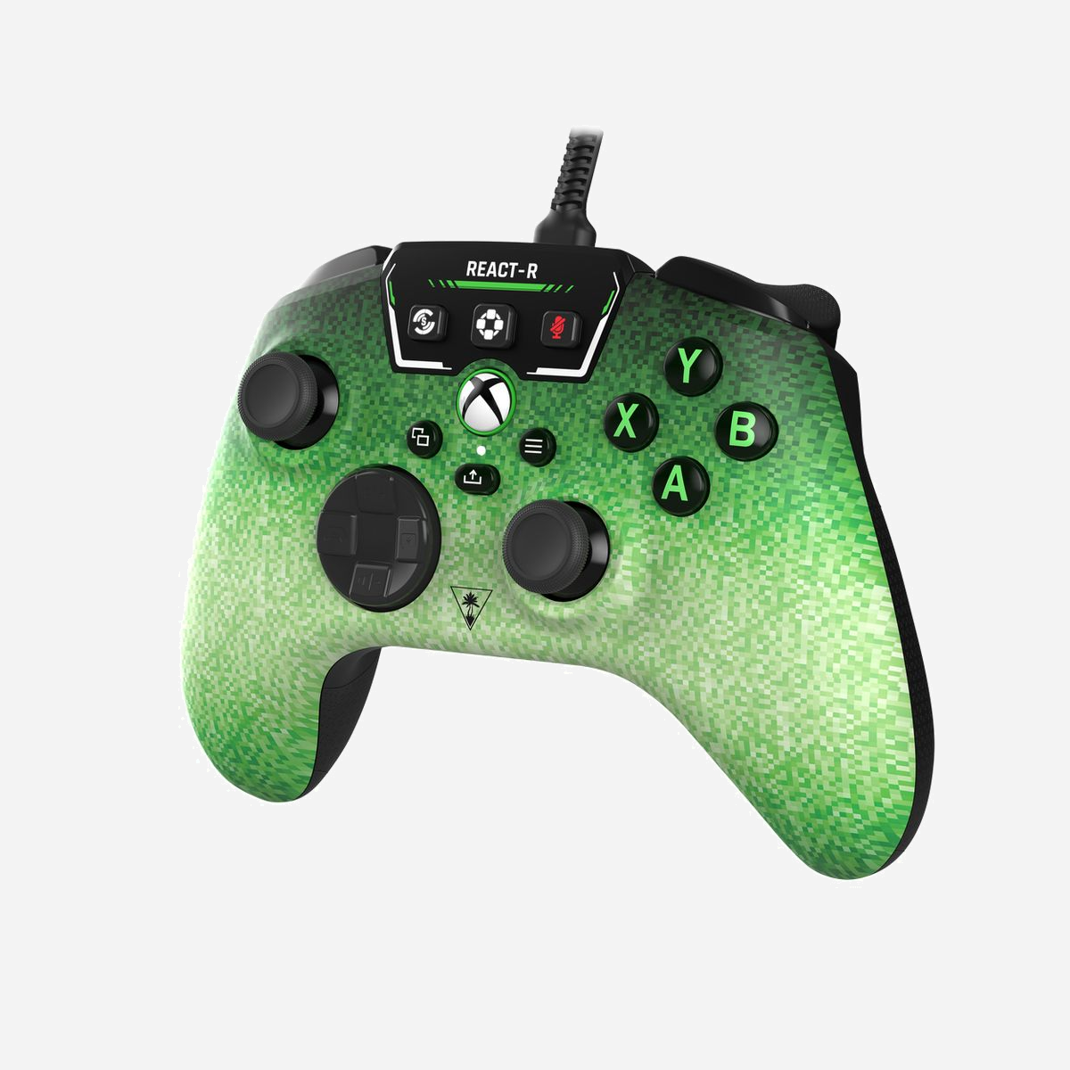 Manette de jeu Turtle Beach React-R USB Noire/Verte Analogique/Numérique pour PC, Xbox One, Xbox Series X/S, Jack 3.5mm, Câble 2.5m - Soyez plus réactif avec la manette Turtle Beach® REACT-R™ Controller sous licence officielle pour Xbox Series X, Xbox Series S, Xbox One et PC Window 10 & 11. Branchez n'importe quel casque de 3,5 mm et améliorez rapidement votre son grâce aux commandes d'accès rapide Superhuman Hearing™, permettant de régler le volume des jeux et du chat et de désactiver le micro. Jouez plus longtemps et gardez le contrôle grâce à la forme ergonomique de la manette et des poignées texturées ainsi que les gâchettes. Les deux boutons d'action rapide assignables situés à l'arrière de la manette vous offrent la possibilité de personnaliser vos commandes pour réagir plus vite. Ressentez le grondement des explosions ou le recul d'un coup de feu grâce aux vibrations des poignées et des gâchettes.<br><br><b>Prise casque 3,5 mm</b><br><br>Profitez des fonctions audios éprouvées de Turtle Beach® en branchant n'importe quel casque avec un câble 3,5 mm.<br><br><b>Retour haptique</b><br><br>Deux moteurs de vibration dans les poignées et les gâchettes pour un gameplay réaliste à la pointe de la technologie.<br><br><b>Commandes réactives</b><br><br>Soyez plus réactif grâce aux gâchettes et pare-chocs texturés, à la croix directionnelle à 8 boutons et au mouvement fluide des joysticks.<br><br><b>Poignées texturées et ergonomiques</b><br><br>Les surfaces texturées des poignées et leur forme confortable et anti-fatigue empêchent vos mains de glisser tout en réduisant les tensions lors de longues sessions de jeu.<br><br><b>Sous licence officielle pour Xbox</b><br><br>La manette REACT-R™ Controller est conçue pour exceller sur Xbox Series X, Xbox Series S, Xbox One et PC sous Windows 10 & 11.<br><br><b>Câblée pour gagner</b><br><br>Équipée d'un câble tressé détachable de 8 ft/2,5 m et d'un connecteur USB-C.<br><br><b>LA VICTOIRE À PORTÉE DE MAIN</b><br>Soyez plus réactif avec la manette Turtle Beach® REACT-R™ Controller équipée de commandes audio pour une plus grande immersion pour Xbox Series X, Xbox Series S, Xbox One et PC sous Windows.<br><br><b>COMMANDES AUDIO POUR UNE PLUS GRANDE IMMERSION</b><br>Les commandes audio à accès rapide dont Superhuman Hearing™, le réglage du volume du jeu et du chat, et le mode muet sont à portée de main.<br><br><b>SUPERHUMAN HEARING™</b><br>Qu'il s'agisse des bruits de pas silencieux d'un ennemi ou le rechargement d'une arme, les paramètres de son Superhuman Hearing™ exclusif à Turtle Beach® vous permettent d'entendre chaque détail de votre environnement pour une expérience audio incroyable.<br><br><b>DEUX BOUTONS D'ACTION RAPIDE ASSIGNABLES</b><br>Réagissez plus rapidement en définissant les deux boutons assignables sur vos fonctions préférées.