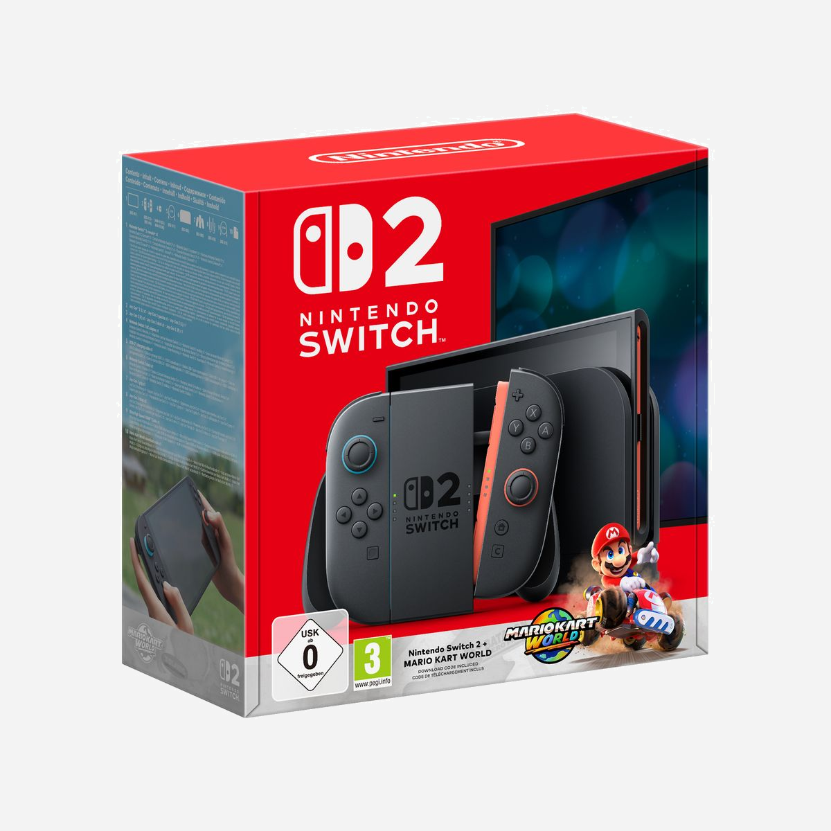 Nintendo Switch 2 Noire 7.9" LCD Tactile 1920x1080, 256Go Flash, Wi-Fi 6, Bluetooth, HDMI, USB Type-C, VRR 120Hz, Jeux inclus: Mario Kart World - <b>Ensemble, où vous voulez, quand vous voulez !</b><br>L'évolution de la Nintendo Switch est arrivée ! <br>Donnez une nouvelle dimension à vos jeux avec un écran plus grand 1080p, ou connectez la console à un téléviseur pour profiter d'une définition allant jusqu'à 4K*. La prise en charge du HDR, du VRR et de fréquences d'images allant jusqu'à 120 images par seconde vous permet de profiter de couleurs éclatantes, d'une image nette et d'une expérience de jeu fluide.<br><br>Attachez les nouvelles manettes Joy-Con 2 à la console grâce à leur connecteur magnétique. Chaque Joy-Con 2 peut être utilisé comme une souris dans les jeux compatibles.<br><br>Découvrez de tout nouveaux titres exclusifs à la Nintendo Switch 2 tels que Mario Kart World ou Donkey Kong Bananza, et continuez à profiter de votre catalogue de jeux Nintendo Switch.<br><br><b>...pour jouer, où, quand et avec qui vous voulez.</b><br>La Nintendo Switch 2 peut se transformer pour s'adapter à votre façon de jouer. Tout comme avec les consoles Nintendo Switch précédentes, vous pouvez profiter de vos jeux où vous voulez, quand vous voulez aussi bien en mode TV qu'en mode sur table ou encore en mode portable.<br><br><b>De nouveaux jeux à découvrir</b><br>La Nintendo Switch 2 est accompagnée de jeux qui mettent en avant ses nouvelles capacités tout en permettant à chacun d’y trouver son compte. Qu'il s'agisse de titres inédits et exclusifs à la console tels que Mario Kart World et Donkey Kong Bananza, d'expériences prenantes comme EA SPORTS Madden NFL et Cyberpunk 2077: Ultimate Edition, ou encore de jeux Nintendo Switch en versions améliorées tels que Super Mario Party Jamboree – Nintendo Switch 2 Edition + Jamboree TV et Sid Meier's Civilization® VII – Nintendo Switch 2 Edition, ce ne sont pas les occasions de jouer et de partager de bons moments ensemble qui manquent.<br><br>Les jeux sur Nintendo Switch 2 peuvent tirer parti de puissantes améliorations de performances de traitement et de graphismes, telles qu'une fréquence d'images plus élevée, des images plus nettes, et des temps de chargement plus rapides que jamais. Restez à l’écoute pour découvrir les exclusivités Nintendo Switch 2 à venir ainsi que les jeux d’éditeurs tiers portés sur Nintendo Switch 2.<br><br><b>Avec GameChat, partagez votre écran de jeu tout en discutant pour montrer à quoi vous jouez !</b><br>D’une simple pression du bouton C, démarrez une discussion avec vos amis sur votre console Nintendo Switch 2 grâce à la nouvelle fonctionnalité GameChat. La Nintendo Switch 2 possède un micro intégré qui peut capter votre voix même si vous vous tenez loin de la console. Il peut également filtrer les bruits ambiants pour que votre voix soit audible en toutes circonstances. Partagez votre écran en temps réel, même si chacun joue à un jeu différent ! Faites équipe dans le même jeu ou encore regardez à quoi jouent vos amis.<br><br>Et pour une touche plus personnelle, vous pouvez même afficher votre visage avec la caméra Nintendo Switch 2 ou toute autre caméra USB compatible (toutes vendues séparément).<br>GameChat est disponible gratuitement jusqu'au 31 mars 2026, passé cette date, un abonnement Nintendo Switch Online sera nécessaire.<br><br><b>Avec GameShare, jouez ensemble avec un seul exemplaire du jeu !</b><br>Vous pouvez utiliser GameShare pour partager les jeux compatibles avec vos proches... même si vous êtes la seule personne à disposer d'un exemplaire du jeu ! Tout le monde peut jouer ensemble ! Les jeux peuvent être partagés avec tous les modèles de consoles Nintendo Switch ou Nintendo Switch 2 via la communication sans-fil locale, mais uniquement depuis une Nintendo Switch 2. Les consoles Nintendo Switch ne peuvent recevoir que les jeux compatibles Nintendo Switch.<br><br><b>Transférez vos données vers une Nintendo Switch 2</b><br>Si vous possédez une Nintendo Switch, vous pouvez en toute simplicité transférer vos données vers une Nintendo Switch 2 ! Vous pouvez transférer vos jeux, vos données de sauvegarde et vos paramètres directement vers votre nouvelle console, et vous pouvez continuer de jouer aux jeux Nintendo Switch compatibles ainsi qu'utiliser les manettes Nintendo Switch sur Nintendo Switch 2. Les abonnés Nintendo Switch Online peuvent également continuer à utiliser ce service payant sur Nintendo Switch 2.<br><br><b>Mises à jour et mises à niveau de jeux sur Nintendo Switch 2</b><br>- En connectant votre Nintendo Switch 2 à Internet, vous pouvez télécharger des mises à jour gratuites pour certains jeux afin d'améliorer la résolution, la fréquence d'images ou encore d'ajouter des fonctionnalités telles que la prise en charge de GameShare. Le contenu des mises à jour gratuites diffère selon le jeu.<br>- Une sélection de jeux Nintendo Switch dispose d'une version Nintendo Switch 2 Edition qui propose des améliorations via une mise à niveau payante. Ces mises à niveau permettent de profiter d'une meilleure qualité d'images, d'une fréquence d'images optimisée, et dans certains cas d'éléments additionnels comme de nouveaux modes ou de nouvelles fonctionnalités. Le contenu des versions Nintendo Switch 2 Edition diffère selon le jeu.<br><br><b>Jouez en ligne avec vos amis avec l’abonnement Nintendo Switch Online !</b><br>Ce service payant vous permet de profiter d'avantages tels que la possibilité de jouer en ligne avec vos proches, et l'accès à des catalogues grandissants de classiques. Les abonnés Nintendo Switch Online pourront continuer à profiter de ces avantages sur Nintendo Switch 2.<br><br>De plus, sur Nintendo Switch 2 exclusivement, vous pouvez profiter de GameChat, ainsi que (re)découvrir des jeux Nintendo GameCube via le catalogue Nintendo Classics dédié (Abonnement Nintendo Switch Online + Pass additionnel requis).