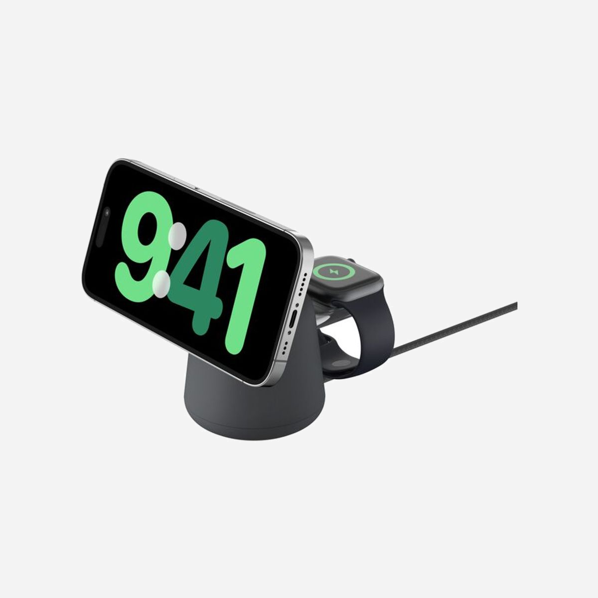 Belkin BoostCharge Pro WIZ027VFH36 Station de Recharge Secteur Qi2 15W pour Smartphones, Smartwatches & Écouteurs - Charbon, 2 Ports, Câble 1.5m - Cette station de recharge pratique vous offre 15 W de recharge sans fil rapide pour votre iPhone 12 (ou version ultérieure), votre Apple Watch 4 (ou version ultérieure) et plusieurs modèles d'AirPods. Grâce à la technologie Qi2, vous profitez d’une connexion sécurisée en posant simplement votre iPhone sur la station de recharge. Et vous profitez d'une recharge 2 fois plus rapide qu'une recharge sans fil conventionnelle. Cette dernière est compatible avec le mode veille d'Apple (mode En veille ou StandBy). Vous pouvez donc pivoter votre iPhone dans la position de votre choix.