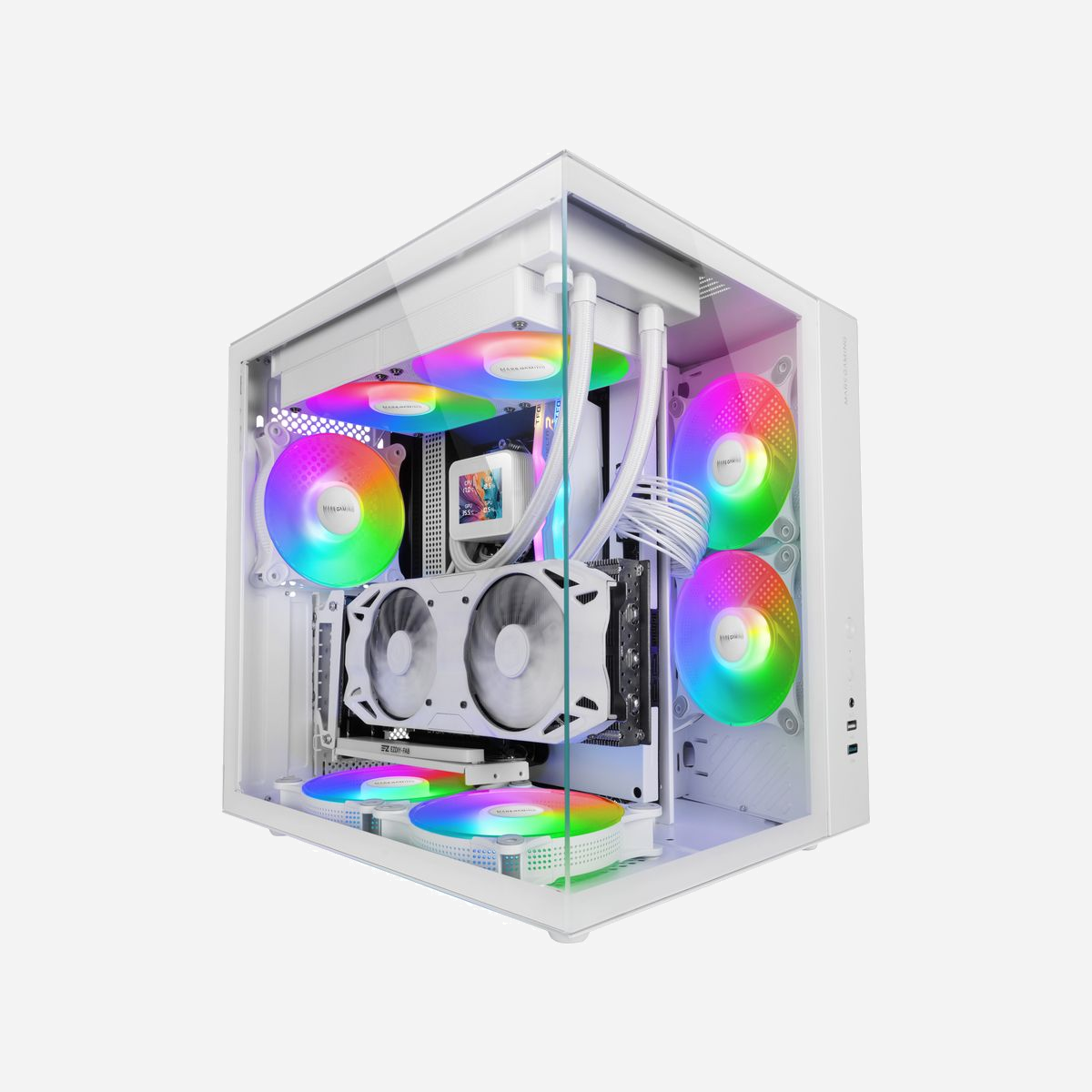 Mars Gaming MCV-ONEW Boîtier PC Midi Tower Blanc, Acier/Verre Trempé, ATX/micro ATX/Mini-ITX, 1x120mm AR, USB 3.2 Gen 1, Refroidissement liquide. - Mars Gaming MCV-ONEW. Format: Midi Tower, Type: PC, Couleur du produit: Blanc. Emplacement d'alimentation: Bord, Facteurs de forme d'alimentation pris en charge: ATX. Pris en charge des diamètres des ventilateurs latérals: 120 mm, Ventilateurs arrières installés: 1x 120 mm, Pris en charge des diamètres des ventilateurs arrières: 120 mm. Tailles de disques durs supportées: 2.5,3.5". Largeur: 286 mm, Profondeur: 342 mm, Hauteur: 352 mm