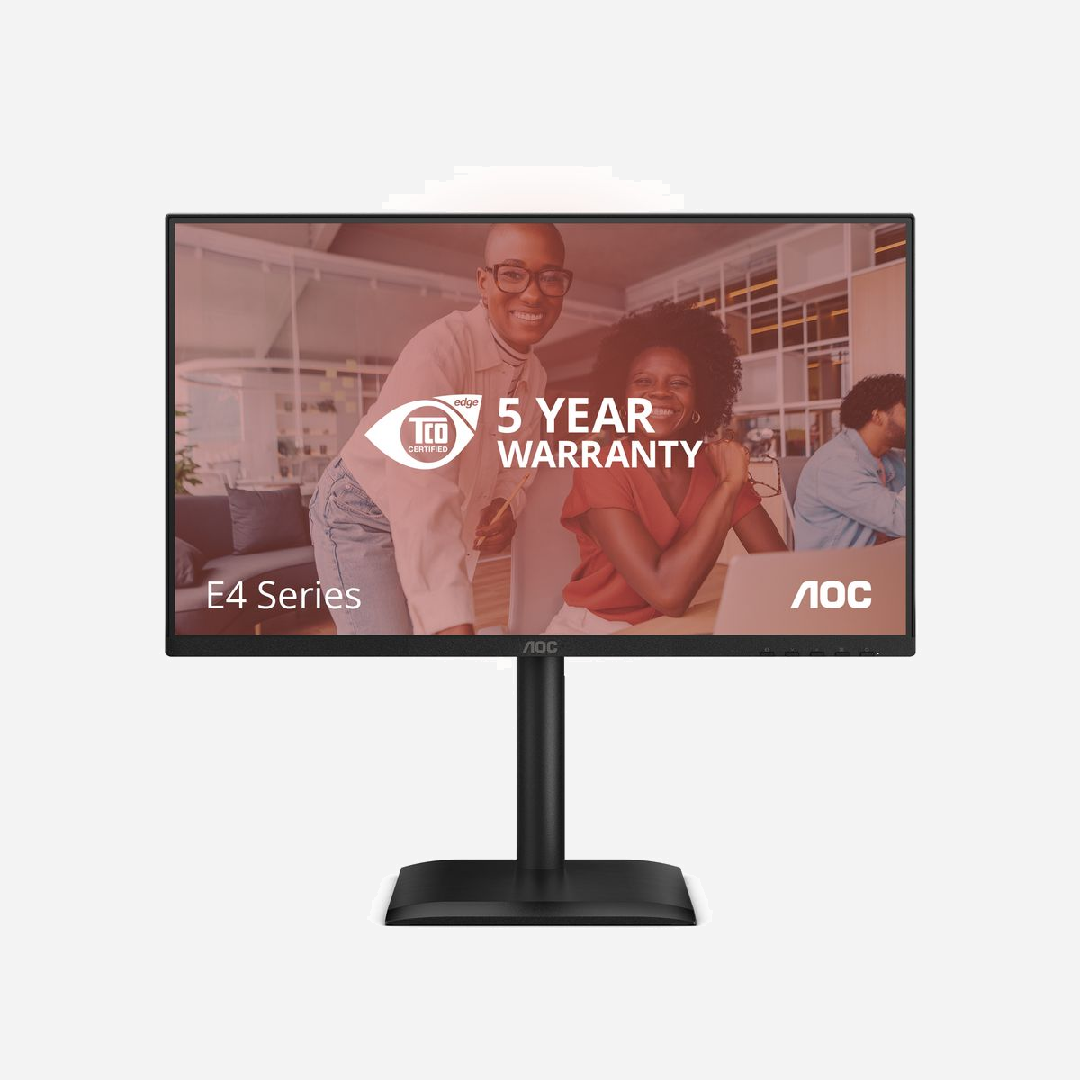 AOC Moniteur Professionnel 24E4U 23.8" FHD IPS LED 1920x1080 120Hz, Temps de Réponse 4ms GTG, Adaptive Sync, Hub USB 3.2, Noir - <b>Améliorez votre espace de travail avec le moniteur professionnel 24E4U, 23.8" FHD</b><br>Le moniteur 24E4U dispose d'un écran FHD de 24" et d'un taux de rafraîchissement de 120 Hz, offrant ainsi des images nettes et fluides pour une expérience visuelle optimale. Son support réglable en hauteur assure sa flexibilité ergonomique tandis que la fonction intégrée anti-lumière bleue contribue à réduire la fatigue oculaire en cas d'utilisation prolongée. Doté de la technologie Adaptive Sync pour des performances optimales et garantit 5 ans pour une fiabilité durable, ce moniteur est le complément pratique et fiable de tout espace de travail.