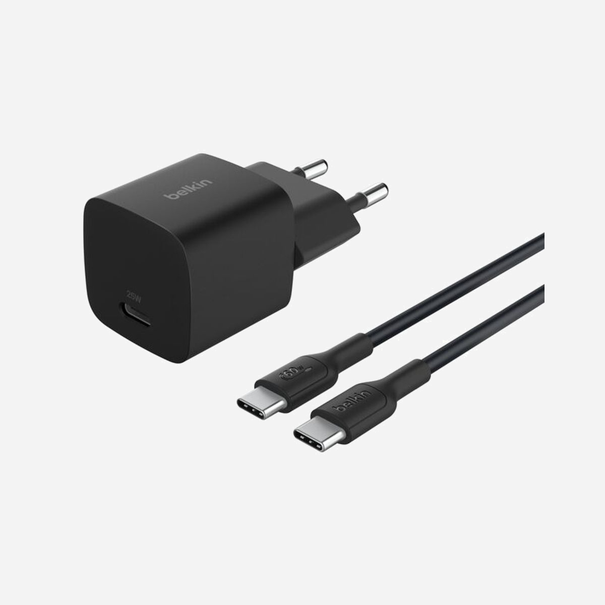 Belkin BoostCharge 25W USB-C Power Delivery 3.1 Noir (WCA012KQ1MBK-B6) - Chargeur Secteur pour Smartphone, Tablette, Console Portable - Câble USB-C inclus - Profitez d'une recharge sécurisée et d'un produit à prix abordable avec notre chargeur secteur compact. Il vous offre une puissance de 25 W pour recharger rapidement et de façon optimale votre nouvel iPhone, Samsung ou autre accessoire USB-C®. Ses fiches pliables le rendent pratique pour les voyages. Sa certification USB-C PD 3.1 vous permet de recharger rapidement vos appareils Apple, Google, tablettes et autres accessoires compatibles avec Power Delivery.<br><br><b>Composants élaborés avec minutie.</b><br>Nous avons à cœur de proposer des produits au design avant-gardiste, ce qui implique un processus de 18 mois avant le lancement des produits : étude de marché, développement de produits, et création d'un planning précis.<br><br><b>Performance inégalée.</b><br>Nous sommes fiers d'être les premiers à avoir lancé des produits USB-C en 2015. En tant que marque leader, nous avons proposé des produits intégrant des technologies innovantes comme Qi2, MagSafe, GaN, USB-C, PD, PPS, DockKit et USB4.<br><br><b>Gamme de produits sécurisés</b><br>Votre sécurité fait partie de nos priorités et c'est la raison pour laquelle nous avons mis en place plus de 239 tests de sécurité. Nous mettons tout en oeuvre pour vous garantir des produits sécurisés et fiables dotés de fonctions de protection contre la surchauffe, la surcharge, etc.