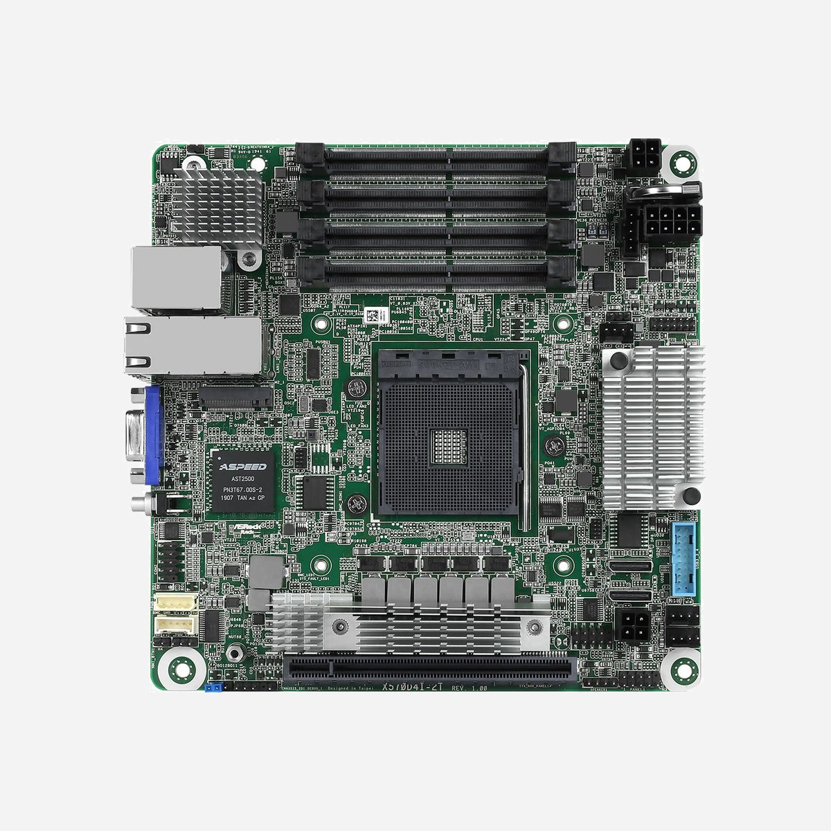 Asrock X570D4I-2T : Carte mère mini ITX AMD X570 Socket AM4, Ryzen 3000 Series, 64Go DDR4 SO-DIMM ECC/Non-ECC, 2x 10GbE, ASPEED AST2500 - Asrock X570D4I-2T. Fabricant de processeur: AMD, Socket de processeur (réceptable de processeur): Emplacement AM4, Processeurs compatibles: AMD Ryzen 3000 Series. Types de mémoire pris en charge: DDR4-SDRAM, Mémoire interne maximale: 64 Go, Type de support (slot): SO-DIMM. Interfaces de lecteur de stockage prises en charge: Série ATA III, SATA III. Famille d'adaptateur graphique: ASPEED, Adaptateur graphique: AST2500, Modèle d'adaptateur graphique inclus: Aspeed AST2500. Type d'interface Ethernet: 10 Gigabit Ethernet, Contrôleur de réseau local (LAN): Intel® X550-AT2, Realtek RTL8211E