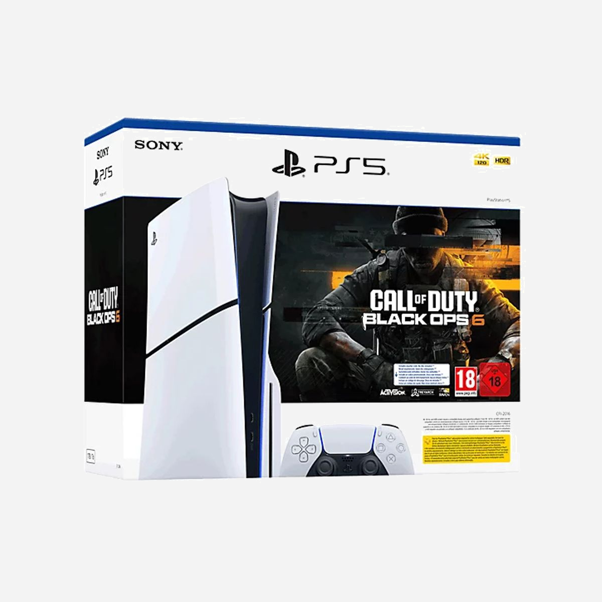 Console Sony PlayStation 5 Slim 1 To Wi-Fi avec manette DualSense, jeu Call of Duty: Black Ops 6 (code inclus), SSD 1 To, ASTRO’s PLAYROOM préinstallé, accessoires HDMI et USB, noir/blanc - <b>Faites passer vos compétences au niveau supérieur avec le Pack console PS5® - Call of Duty®: Black Ops 6.</b><br><br><b>Contenu de la boîte</b><br>- Console PlayStation®5<br>- Manette sans fil DualSense®<br>- Code pour le jeu complet Call of Duty®: Black Ops 6<br>- Disque SSD 1 To<br>- 2 socles en plastique pour poser la console à l'horizontale<br>- Câble HDMI®<br>- Cordon d'alimentation<br>- Câble USB<br>- Mode d'emploi<br>- ASTRO's PLAYROOM® (jeu pré-installé)<br><br><b>Call of Duty: Black Ops 6 en quelques mots</b><br><br><b>Une vie de mercenaire forcée. Une menace provenant de l’intérieur. Voici Black Ops 6.</b><br>Développé par Treyarch et Raven, Black Ops 6 est un thriller d'espionnage et d'action situé au début des années 1990, une période de transition et de troubles politiques qui se caractérise par la fin de la guerre froide et l'ascension des États-Unis au statut de superpuissance. Avec une histoire captivante et une grande liberté dans l'approche des combats, voici un opus de la série Black Ops au sommet de son art, incluant une campagne cinématique solo, une expérience multijoueur inégalée, et le retour épique du mode Zombies par manches.<br><br>Tandis que la guerre du Golfe retient l'attention du monde entier, une force clandestine s'est infiltrée dans les plus hautes sphères de la CIA, marquant du sceau de l'infamie quiconque lui oppose résistance. Expulsés de leur agence et bannis du pays qui les a autrefois accueillis en héros, le vétéran des Black Ops, Frank Woods, et son équipe se retrouvent traqués par la machine militaire qui les a créés.<br><br>Dépouillés de leurs titres, contacts, armes, technologies et alliés, ils sont contraints de vivre comme des mercenaires en s'associant à la pègre pour conserver un coup d'avance sur leur gouvernement corrompu. Ils sont prêts à tout pour arrêter les véritables traîtres et blanchir leur nom, même si cela signifie adopter les mêmes méthodes que leurs ennemis. Il n'y a plus de retour possible.<br><br><b>Caractéristiques principales</b><br><br><b>Pourquoi vous devez jouer à Call of Duty: Black Ops 6</b><br><br><b>Mouvement multidirectionnel</b><br>À travers tous les modes de jeu, les joueurs pourront repousser leurs limites grâce à plusieurs grandes innovations, dont le mouvement multidirectionnel, le système de déplacement le plus fluide dans Call of Duty à ce jour, qui permet d'enchaîner sans heurts les manœuvres de combat dans n'importe quelle direction. <br><br><b>Gameplay dynamique</b><br>La campagne de Black Ops 6 propose un gameplay qui vous immerge dans le moment présent et vous propose différentes ambiances de jeu, avec des décors de blockbuster et des séquences bourrées d'adrénaline. Vous participerez à des opérations éclair aux grands enjeux, ainsi qu'à des activités d'espionnage où la furtivité sera le maître mot.<br><br><b>Expérience multijoueur</b><br>Les joueurs découvriront ce qui se fait de mieux en matière d'expérience multijoueur et pourront tester leurs capacités à travers 16 nouvelles cartes disponibles à la sortie, dont 12 cartes principales en 6c6 et 4 cartes Strike en 2c2 ou 6c6.<br><br><b>Mode Zombies par manches</b><br>Black Ops 6 marque également le grand retour du mode Zombies par manches plébiscité par les joueurs. Dès la sortie du jeu, affrontez des hordes de morts-vivants à travers deux cartes inédites. Après le lancement, les joueurs pourront s'attendre à de nouvelles cartes et expériences de jeu toujours plus passionnantes en mode multijoueur et en mode Zombies.