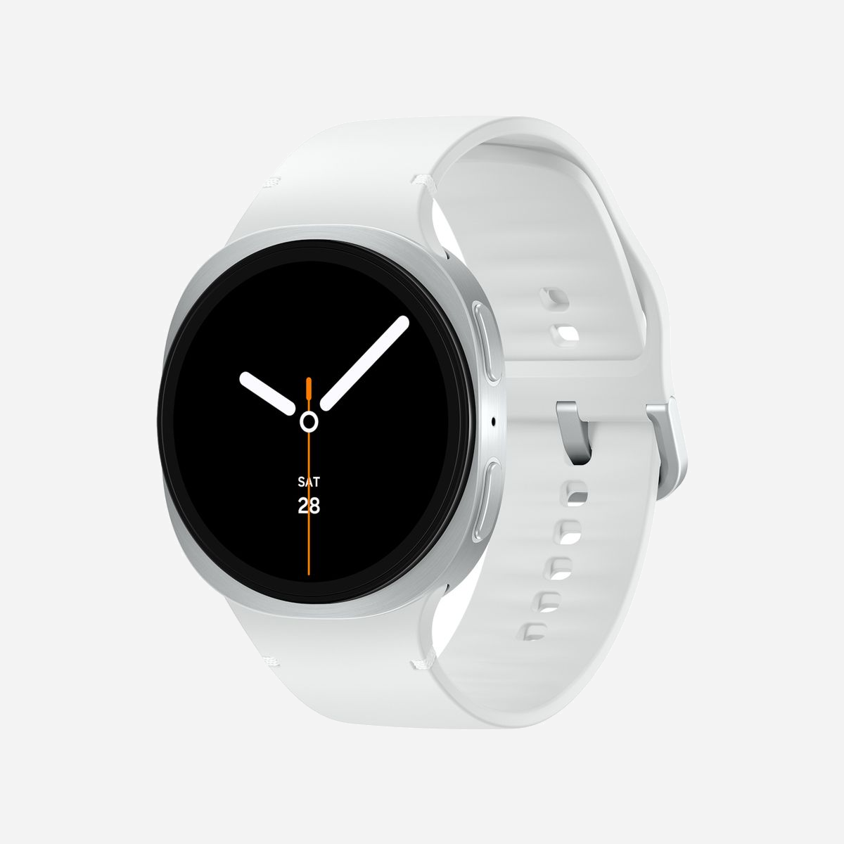 Samsung Galaxy Watch 8 44mm Argent : Écran Super AMOLED 1.5" 480x480, Exynos W1000, 2GB RAM, 32GB Flash, Wear OS, WiFi, GPS, Bluetooth 5.3 - Samsung Galaxy Watch 8. Taille de l'écran: 3,81 cm (1.5"), Technologie d'affichage: AMOLED, Résolution de l'écran: 480 x 480 pixels, Écran tactile. Capacité de la RAM: 2000 Mo, Memoire flash: 32 Go. Wifi. GPS (satellite). Capacité de la batterie: 435 mAh. Poids: 34 g. Couleur du bracelet: Blanc. Système d'exploitation installé: Wear OS