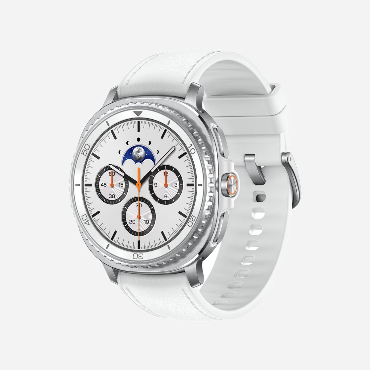Samsung Galaxy Watch 8 Classic 46mm Argent SM-L500NZWADBT: Écran 1.3" AMOLED Super AMOLED 438x438, 2Go RAM, 64Go Flash, Exynos W1000, Wear OS, Wi-Fi, GPS - Samsung Galaxy Watch 8 Classic. Taille de l'écran: 3,3 cm (1.3"), Technologie d'affichage: AMOLED, Résolution de l'écran: 438 x 438 pixels, Écran tactile. Capacité de la RAM: 2000 Mo, Memoire flash: 64 Go. Wifi. GPS (satellite). Capacité de la batterie: 445 mAh. Poids: 63,5 g. Couleur du bracelet: Blanc. Système d'exploitation installé: Wear OS