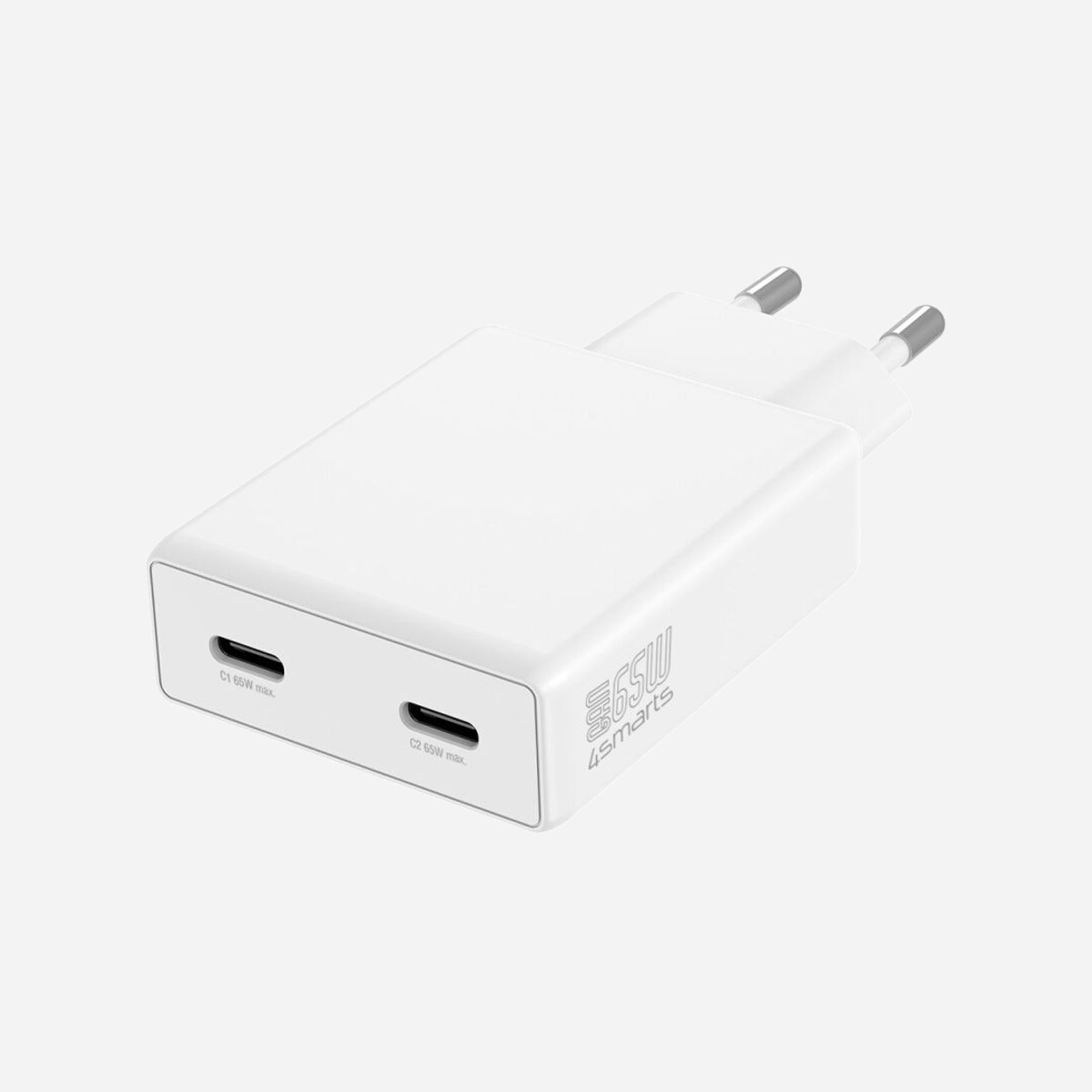 4smarts 546065 Chargeur Secteur Universel 65W, 2 Ports USB-C, Power Delivery 3.0, PPS, Charge Rapide (Adaptive Fast Charging, Quick Charge 3.0, SuperCharge), GaN, Blanc - 4smarts 546065. Type de chargeur: Intérieure, Type de source d'alimentation: Secteur, Compatibilité de chargeur: Universel. Tension d'entrée: 100 - 240 V, Tension de sortie (max): 20 V. Quantité de ports USB de type C: 2, Charge rapide, Dispositifs de protection électrique: Surtension, Surcharge, Court-circuit. Couleur du produit: Blanc