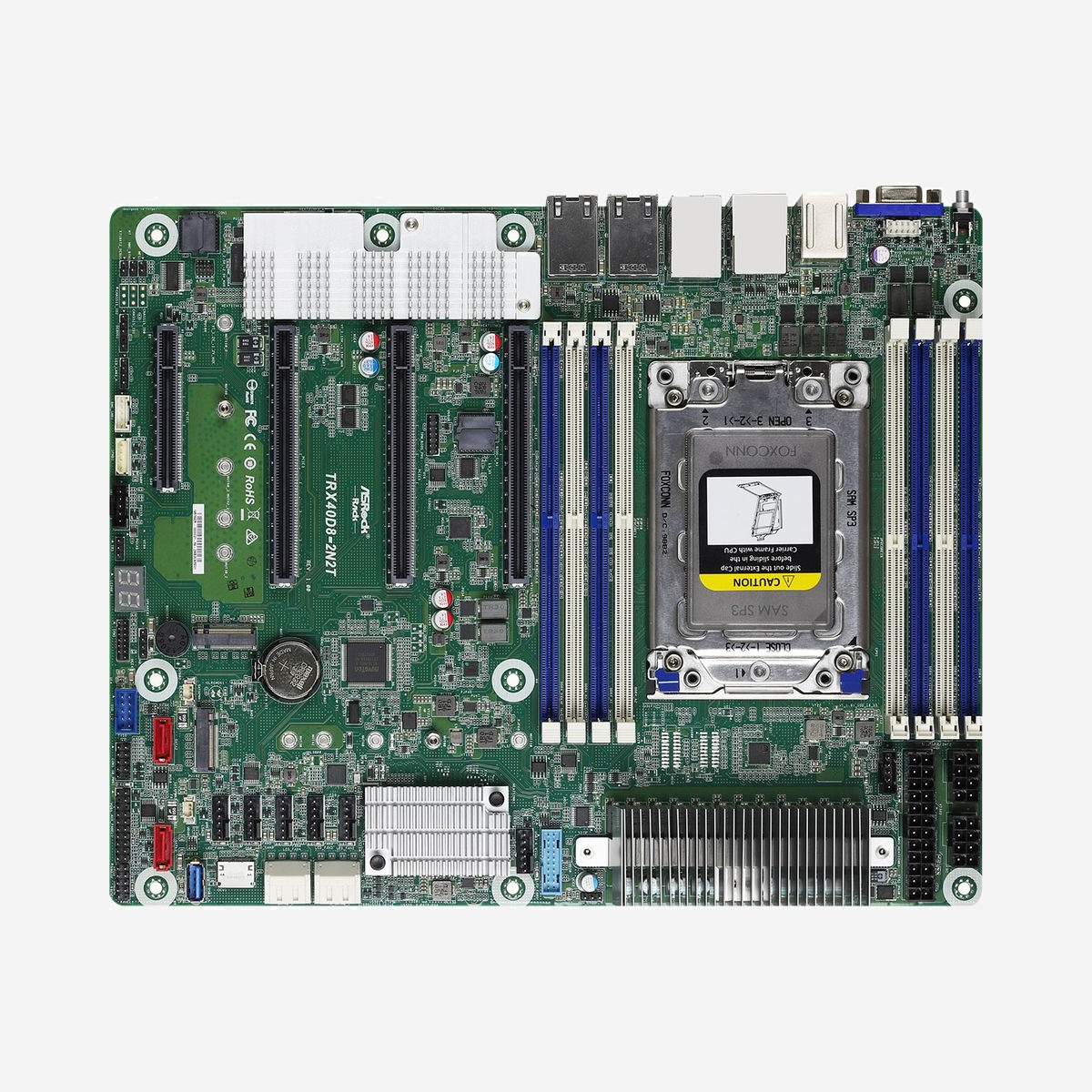 Asrock TRX40D8-2N2T : Carte mère AMD TRX40 Socket TR4 ATX, 8 DDR4 DIMM, 256Go max, M.2, PCIe 4.0, SATA, LAN Intel X710-AT2/Realtek RTL8211E - Asrock TRX40D8-2N2T. Fabricant de processeur: AMD, Socket de processeur (réceptable de processeur): Socket TR4, Processeurs compatibles: AMD Ryzen Threadripper 3000 Series. Types de mémoire pris en charge: DDR4-SDRAM, Mémoire interne maximale: 256 Go, Type de support (slot): DIMM. Interfaces de lecteur de stockage prises en charge: M.2, PCI Express 3.0, SATA. Famille d'adaptateur graphique: ASPEED, Adaptateur graphique: AST2500, Modèle d'adaptateur graphique inclus: Aspeed AST2500. Contrôleur de réseau local (LAN): Intel X710-AT2, Realtek RTL8211E