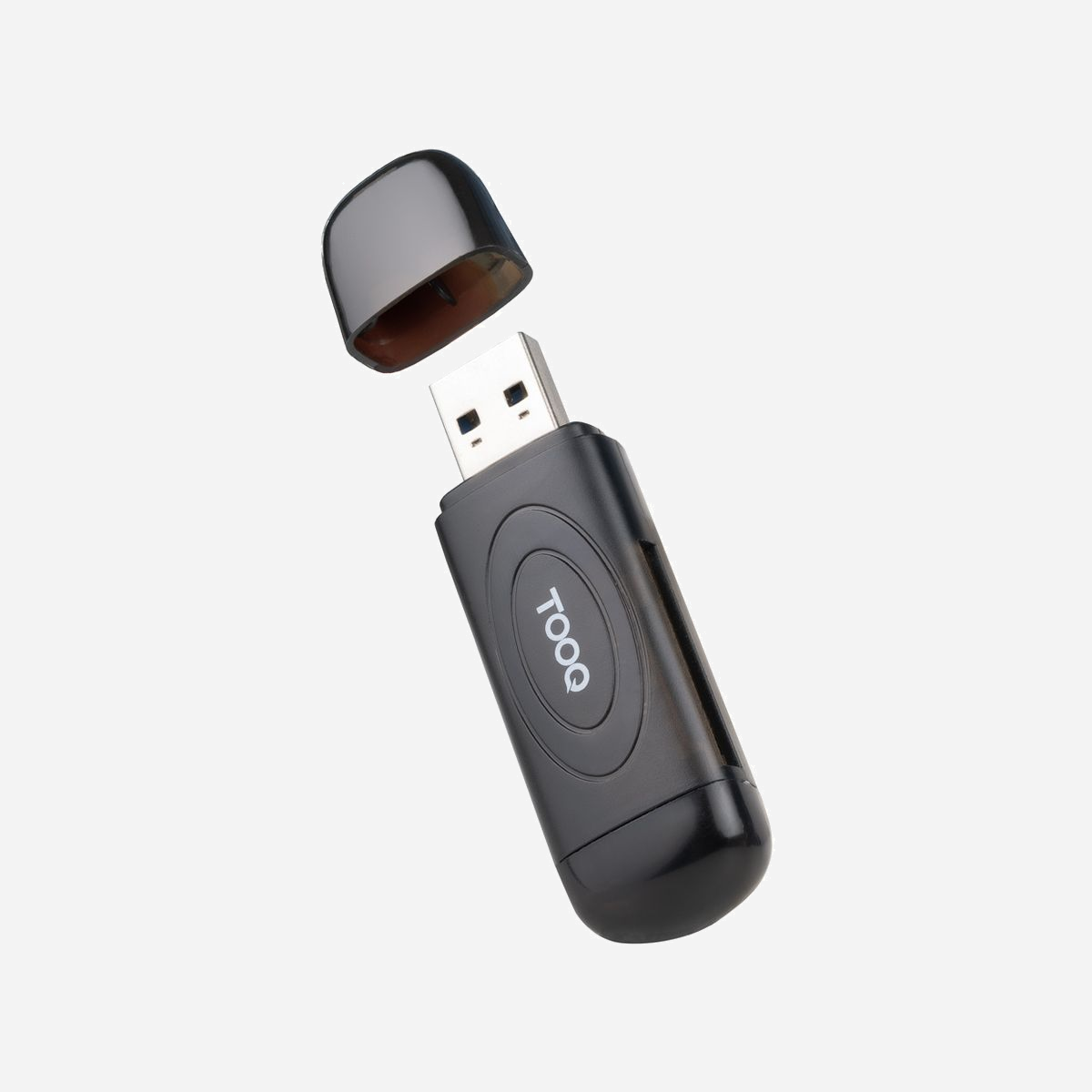 Lecteur de Carte Mémoire TooQ TQR-3002B USB 3.2 Gen 1 Type-A Noir, Compatible SD/MicroSD, Transfert 5000 Mbit/s, 69x21x12mm, Windows/macOS/Linux - TooQ TQR-3002B. Cartes mémoire compatibles: MicroSD (TransFlash), SD, Couleur du produit: Noir, Taux de transfert de données: 5000 Mbit/s. Interface: USB 3.2 Gen 1 (3.1 Gen 1) Type-A. Largeur: 69 mm, Profondeur: 21 mm, Hauteur: 12 mm. Quantité: 1 pièce(s), Largeur du colis: 135 mm, Profondeur du colis: 180 mm. Certificats de conformité: CE, RoHS