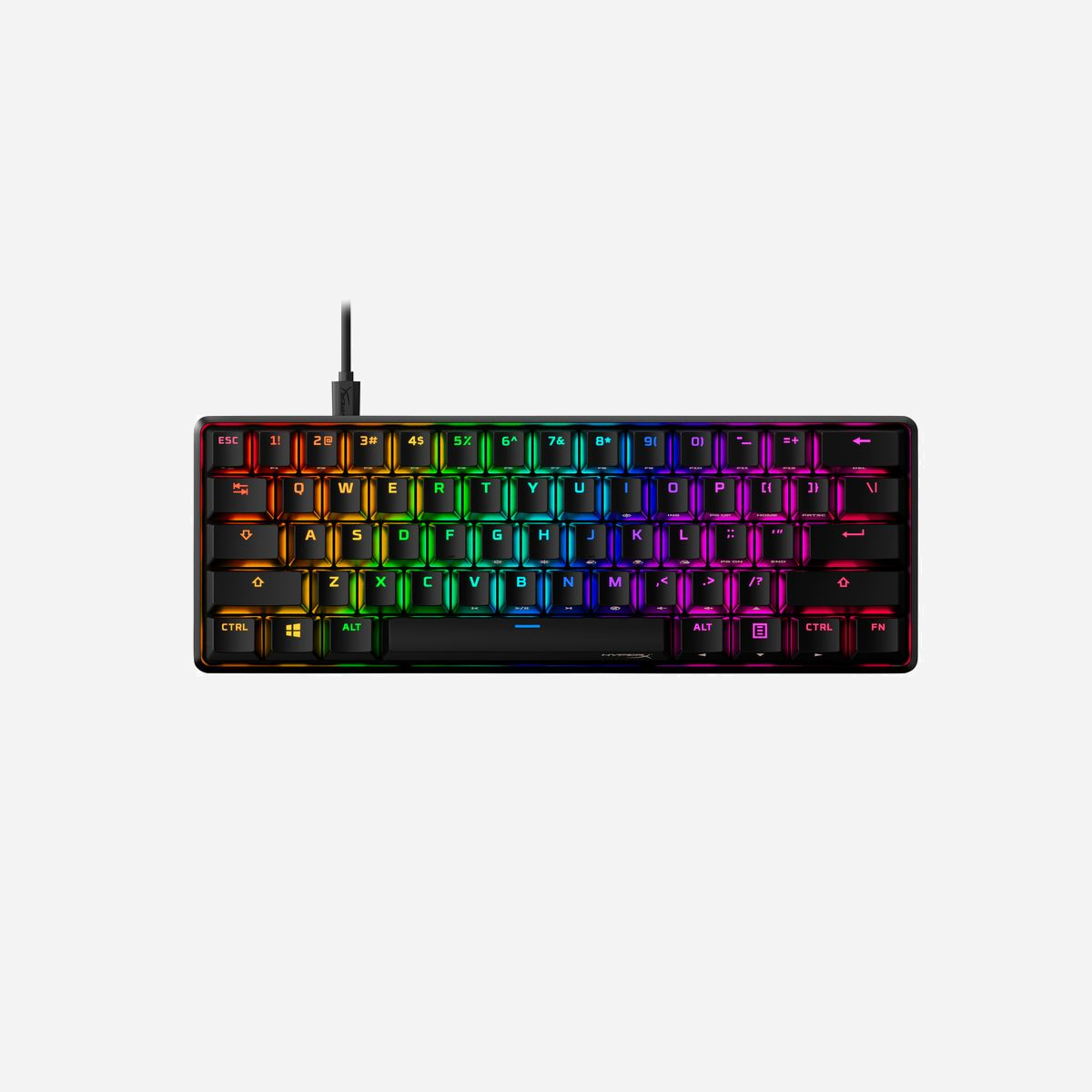 HyperX Alloy Origins 60 Clavier Mécanique Gaming, Switch HX Rouge, Rétroéclairage LED RGB, Anti-ghosting, N-Key Rollover, USB, Double Shot PBT, Windows - Dégagez de l’espace pour le jeu.<br>Le clavier HyperX Alloy Origins™ 60 est un clavier d’une portabilité extrême grâce à son format compact 60 % qui laisse de la place pour les amples mouvements de souris. Il combine un corps intégralement en aluminium durable, des commutateurs HyperX fiables, dont la vitesse et les performances sont équilibrées. Ces touches peuvent résister à 80 millions de pressions. Les touches Double Shot PBT de série affichent un rappel des fonctions secondaires imprimé sur les côtés afin de pouvoir localiser rapidement ces fonctions complémentaires. Exprime ton style grâce à la conception des interrupteurs HyperX avec des LED exposées et leurs effets lumineux étonnants. Personnalise davantage ton clavier avec des macros, des profils d’éclairage personnalisés, et bien plus encore grâce au logiciel HyperX NGENUITY.