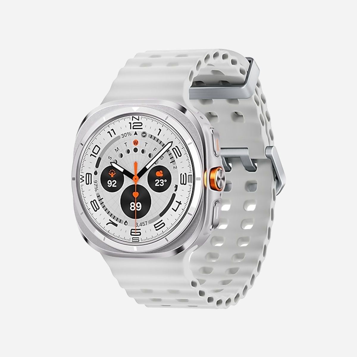 Samsung Galaxy Watch Ultra 47mm Titane Blanc - Écran AMOLED 1.5" 480x480, 4G LTE, GPS, Wi-Fi, Bluetooth 5.3, 64Go, Wear OS, Exynos W1000 - <b>Galaxy AI</b><br>Un texte « Galaxy AI » avec une icône Galaxy AI peut être vu.<br>Bienvenue dans une nouvelle ère avec Galaxy AI<br><br>Conçue pour dépasser les limites, la Galaxy Watch Ultra (2025) est ultra résistante jusqu’à 55 degrés et 9000 mètres d’altitude. Elle peut être immergée dans l'eau grâce à sa certification 10 ATM, et dispose d'un tout nouveau processeur gravé en 3 nm. Avec sa batterie qui dure jusqu’à 100 heures en mode économie d’énergie, elle vous accompagne dans vos défis sportifs. Enfin, elle embarque le meilleur de notre suivi bien-être avec son nouveau capteur BioActive et l'intelligence de Galaxy AI, désormais disponible sur montre connectée.<br><br><b>Le Titane, sous de nouvelles teintes</b><br>La Galaxy Watch Ultra (2025) est disponible en Gris Titane, Argent Titane, Blanc Titane et désormais Bleu Titane. Le Bleu Titane apporte une vague de fraîcheur à la gamme pour vous permettre de vous démarquer. Changez de bracelets toujours aussi simplement pour accorder chaque teinte de titane à votre look.<br><br><b>Autonomie longue durée</b><br>Ne vous inquiétez plus de recharger votre montre, même dans vos aventures les plus folles. Basculez rapidement entre plusieurs modes d’économie d’énergie : un mode dédié au sport et un mode dédié longue autonomie. Restez ainsi connecté pendant vos aventures à venir. Avec désormais 64 Go de stockage, importez encore plus d'itinéraires GPX et atteignez de nouveaux sommets. <br><br><b>Votre sirène en cas d'urgence</b><br>Si vous êtes dans une situation de danger, appuyez pendant cinq secondes sur le bouton d’action pour activer une puissante sirène. Une alerte allant jusqu’à 86 decibels et pouvant être entendue jusqu’à 180 mètres pourra vous aider. Et si le GPS ne vous suffit pas, la Watch a également une fonction SOS. Elle détecte les chutes, et est également capable d'indiquer les informations médicales que vous aurez rentrées.<br><br><b>Battez tous vos records</b><br>Créez vos propres itinéraires grâce à la Watch Ultra. Vous pouvez ensuite établir de nouveaux records ou même battre vos records précédents établis sur les mêmes itinéraires. <br><br><b>Nouveau mode adapté à l'obscurité</b><br>Suivez vos entraînements même le soir. Lorsque la nuit tombe, l’écran passe automatiquement en mode nuit, pour préserver vos yeux. <br><br><b>Un bouton d’action pour changer de sport rapidement</b><br>Avec le nouveau bouton d’action, vous pouvez gérer vos transitions en triathlon, duathlon, aquathlon et encore plus, très facilement. Et vous pouvez même créer vos propres programmes multi-sports pour des entraînements personnalisés.<br><br><b>GPS double fréquence, pour un suivi très précis</b><br>Notre GPS le plus précis jamais embarqué sur Galaxy Watch vous permet de suivre vos courses avec précision, même lorsque vous êtes en environnement urbain. Avec les bandes de fréquence L1 et L5, la Galaxy Watch Ultra (2025) vous fournit des données très précises.<br><br><b>Suivez votre Score d’énergie pour rester en forme</b><br>Avec le Score d’énergie, il est maintenant simple d'être en forme. Galaxy AI analyse vos indicateurs clés de bien-être et vous propose un score journalier pour suivre votre forme. Vous pouvez ensuite adapter votre journée en conséquence.<br><br><b>Vous êtes cycliste ? Repoussez vos limites.</b><br>Maximisez votre puissance de pédalage pour aller plus loin. Galaxy AI vous accompagne pour mesurer votre FTP (Functional Threshold Power = seuil fonctionnel de puissance), à partir de votre fréquence cardiaque durant 10 minutes. Adaptez ensuite vos entraînements par rapport aux données pour atteindre votre plein potentiel.<br><br><b>Un sommeil de qualité pour des performances légendaires</b><br>Les plus grands records se construisent grâce à un sommeil de qualité. Vous pouvez suivre vos cycles du sommeil, leur durée, la fréquence cardiaque, le taux d'oxygène dans le sang et même les ronflements. A partir de ces données, vous pouvez même recevoir un coaching personnalisé pour améliorer vos habitudes.<br><br><b>Besoin d'une donnée ? Regardez rapidement sur votre poignet</b><br>Avec la Watch Ultra (2025), vous pouvez garder un rythme de vie sain, et suivre des mesures importantes comme votre pression artérielle ou votre composition corporelle.<br><br><b>Suivez votre Indice AGEs pour une vie plus vivante et plus saine.</b><br>Surveillez votre alimentation et donnez le meilleur de vous-même. L'indice AGEs (Advanced Glycation End-products = Produits de Glycation Avancée) est un indicateur de votre santé métabolique, qui dépend de votre alimentation et de votre mode de vie. La Galaxy Watch Ultra (2025) mesure votre indice AGEs pendant votre sommeil et vous permet de consulter les résultats directement sur votre poignet. Surveillez votre alimentation, améliorez votre mode de vie et maintenez des performances optimales.<br><br><b>Suivez votre Charge vasculaire</b><br>Votre charge vasculaire pendant le sommeil, la nouvelle manière de suivre l'état de votre système cardiovasculaire. Au bout de 3 nuits de sommeil, votre Galaxy Watch Ultra (2025) identifie votre Charge vasculaire de référence et vous informe chaque jour de l'évolution de cette charge. En cas de mauvaise tendance, votre Watch vous conseillera de manger plus équilibré, d’adopter de meilleures habitudes de sommeil ou de mieux gérer votre stress avec l'aide de votre Watch. <br><br><b>Un suivi clair et simple de votre bien-être</b><br>Accédez à des informations et données clés de votre bien-être directement sur l'application Samsung Health, disponible sur smartphones et tablettes Galaxy. <br><br><b>L'expérience Galaxy Wearable</b><br>Commencez simplement par télécharger les applications Galaxy Wearable et Samsung Health depuis le Play Store pour connecter votre smartphone Android™ à votre Galaxy Watch. Profitez-en également pour appairer vos Galaxy Buds ou votre Galaxy Ring. C'est aussi simple que ça !<br>Vous pouvez maintenant personnaliser les paramètres et le cadran de votre Watch, et profiter de votre Galaxy Watch Ultra (2025) et de toutes ses fonctions de suivi de sport, de sommeil et de bien-être.<br><br><b>Posez-lui une question. C'est fait</b><br>Parlez avec Gemini depuis votre poignet. Votre Galaxy Watch Ultra (2025) devient votre meilleur compagnon au quotidien en vous aidant à exécuter des actions à la voix, comme faire un résumé des emails ou envoyer des messages à partir de quelques mots. Vous pouvez même demander à Gemini de mémoriser des informations importantes, comme l'endroit où vous avez garé votre voiture ou le casier que vous avez utilisé, et ce, directement depuis votre poignet.<br><br><b>Des réponses suggérées avec Galaxy AI</b><br>Répondez désormais à vos amis avec des réponses contextuelles intelligentes. Galaxy AI analyse les messages de la conversation en cours pour proposer des réponses adaptées au contexte. Vous n'avez plus qu'à les choisir sur votre Watch !<br><br><b>Des petits gestes magiques de la main pour tout contrôler</b><br>Vous recevez un appel sur votre montre et vous ne pouvez pas décrocher sur le tactile ? Un simple double-pincement des doigts suffit pour répondre. Des gestes rapides existent également pour prendre une photo, ou arrêter une alarme, sans avoir besoin de toucher l'écran de votre montre ou de votre appareil Galaxy appairé.<br><br><b>De nombreux bracelets. Une interface claire.</b><br>Adaptez votre bracelet à votre style et à votre discipline avec de nombreux choix compatibles. Et avec One UI 8 Watch, la Galaxy Watch Ultra (2025) vous propose une interface super moderne et entièrement personnalisable.