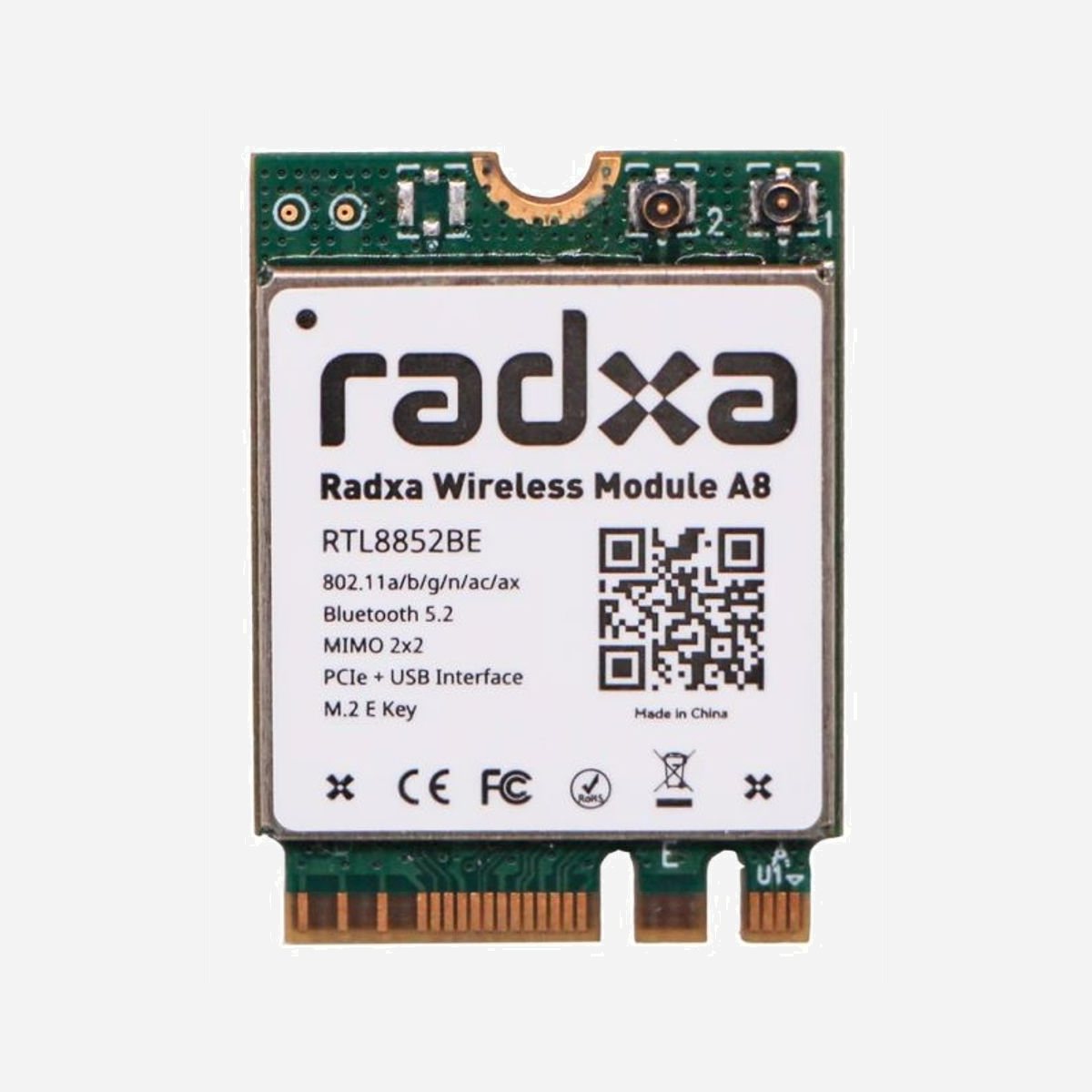 ALLNET RA007-A8 Module Bluetooth 2.4-5GHz Vert pour carte de développement, compatible IEEE 802.11 a/ac/ax/b/g/n, poids 20g - ALLNET RA007-A8. Type de produit: Module Bluetooth, Couleur du produit: Vert, Bande de fréquence: 2.4 - 5 GHz. Poids: 20 g