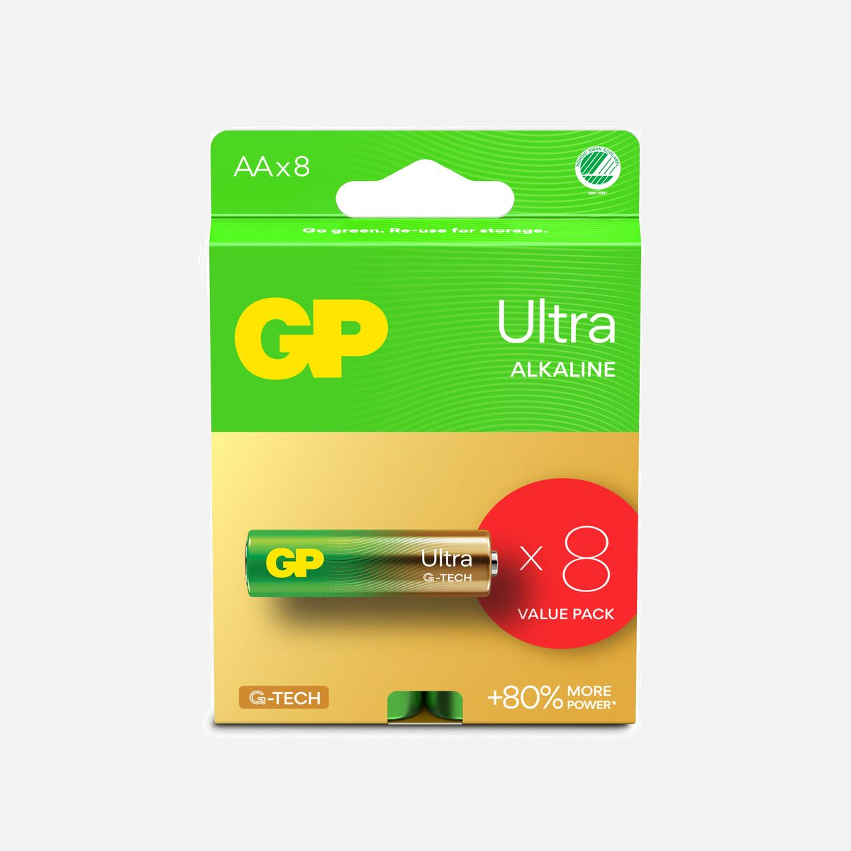 GP Batteries Ultra Alkaline GP15AU - Pile AA/LR06 Alcaline 1.5V, Diamètre 1.45cm, Hauteur 50.5mm, Boîte de 8, Certification IEC 60086-2 - GP Batteries Ultra Alkaline GP15AU. Type de batterie: Batterie à usage unique, Taille(s) de la batterie: AA, LR06, Technologie batterie: Alcaline. Certification: IEC 60086-2:2021 MAD. Hauteur: 50,5 mm, Diamètre: 1,45 cm, Poids: 23 g. Type d'emballage: Boîte avec crochet. Facteur de forme de la batterie: Cylindrique, Type: UN3480