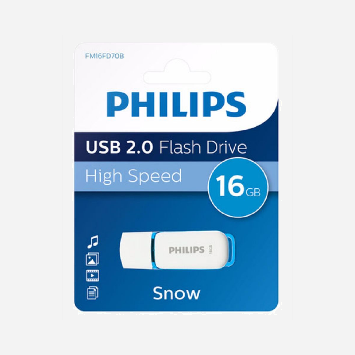 Philips FM16FD70B/00 Clé USB 2.0 Type-A 16 Go, Format Casquette, Dimensions 20x9x59 mm, Couleur Bleu/Blanc, Poids 8 g - Philips FM16FD70B. Capacité: 16 Go, Interface de l'appareil: USB Type-A, Version USB: 2.0. Format: Casquette. Poids: 8 g. Couleur du produit: Bleu, Blanc