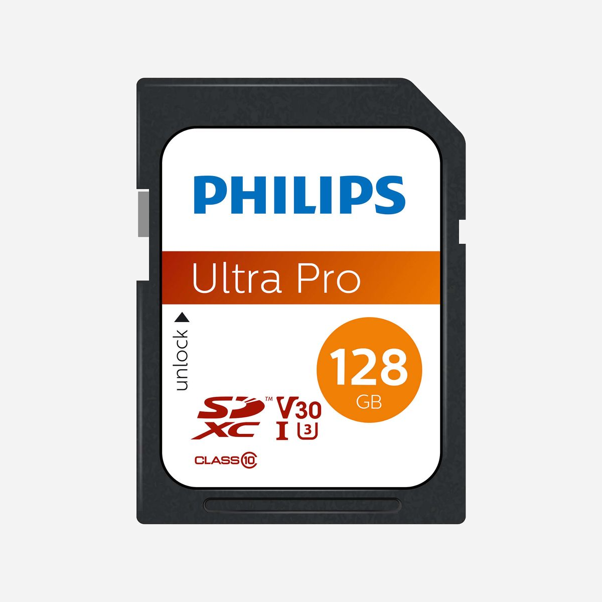 Philips SDXC 128 Go UHS-I U3 V30 Classe 10 FM12SD65B/00 (24x32x2.1mm, 2g) - Carte mémoire Flash SD Largeur 24mm Profondeur 2.1mm Hauteur 32mm - Philips FM12SD65B. Capacité: 128 Go, Type de Carte Flash: SDXC, Classe de mémoire Flash: Classe 10, Type de mémoire interne: UHS-I, Classe de vitesse UHS: Class 3 (U3), Classe de vitesse vidéo: V30. Couleur du produit: Noir