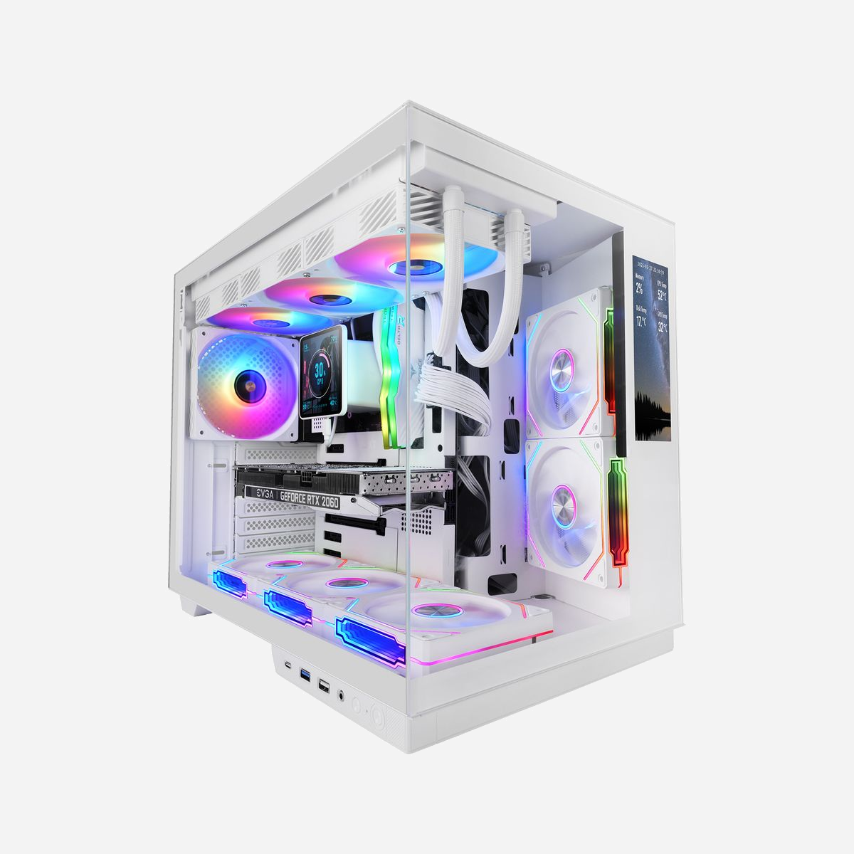 Mars Gaming MCMIRAGEW - Boîtier PC Midi Tower Blanc, Écran IPS 7.2", ATX/micro ATX/Mini-ITX, 1x 3.5", 3x 2.5", USB 3.2 Gen 1/Gen 2 Type-C, Ventilateurs 120/140mm, Refroidissement liquide - Mars Gaming MCMIRAGEW. Format: Midi Tower, Type: PC, Couleur du produit: Blanc. Emplacement d'alimentation: Bord, Facteurs de forme d'alimentation pris en charge: ATX. Type d'écran: IPS, Taille de l'écran: 18,3 cm (7.2"), Résolution de l'écran: 360 x 960 pixels. Pris en charge des diamètres des ventilateurs latérals: 120 mm, Pris en charge des diamètres des ventilateurs arrières: 120 mm, Pris en charge des diamètres des ventilateurs supérieurs: 120,140 mm. Tailles de disques durs supportées: 2.5,3.5"