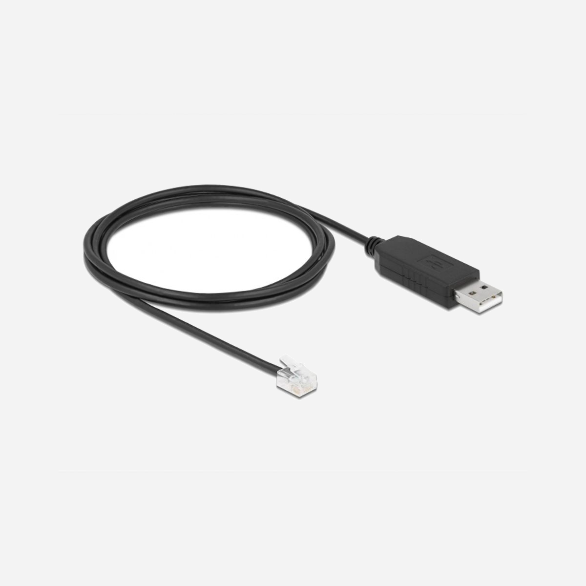DeLOCK 66735 Convertisseur RJ-12 vers USB 2.0 Type-A, 2m, Noir, Chipset FTDI FT231X, FIFO 512o, Compatible Windows 8.1/10 - DeLOCK 66735. Connecteur 1: RJ-12, Connecteur 2: USB 2.0 Type-A, Longueur de câble: 2 m. Couleur du produit: Noir