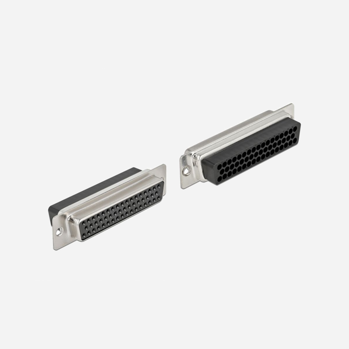 DeLOCK Connecteur D-Sub HD 50 Broches Femelle à Sertir, Métal, Droit, -40°C à 105°C, 67x15.7x12.5mm, Sachet Individuel - Ce connecteur D-Sub HD (High Density) de Delock est approprié pour le montage de câble. Des trous traversants à l’arrière servent à insérer l’insertion pour le sertissage.