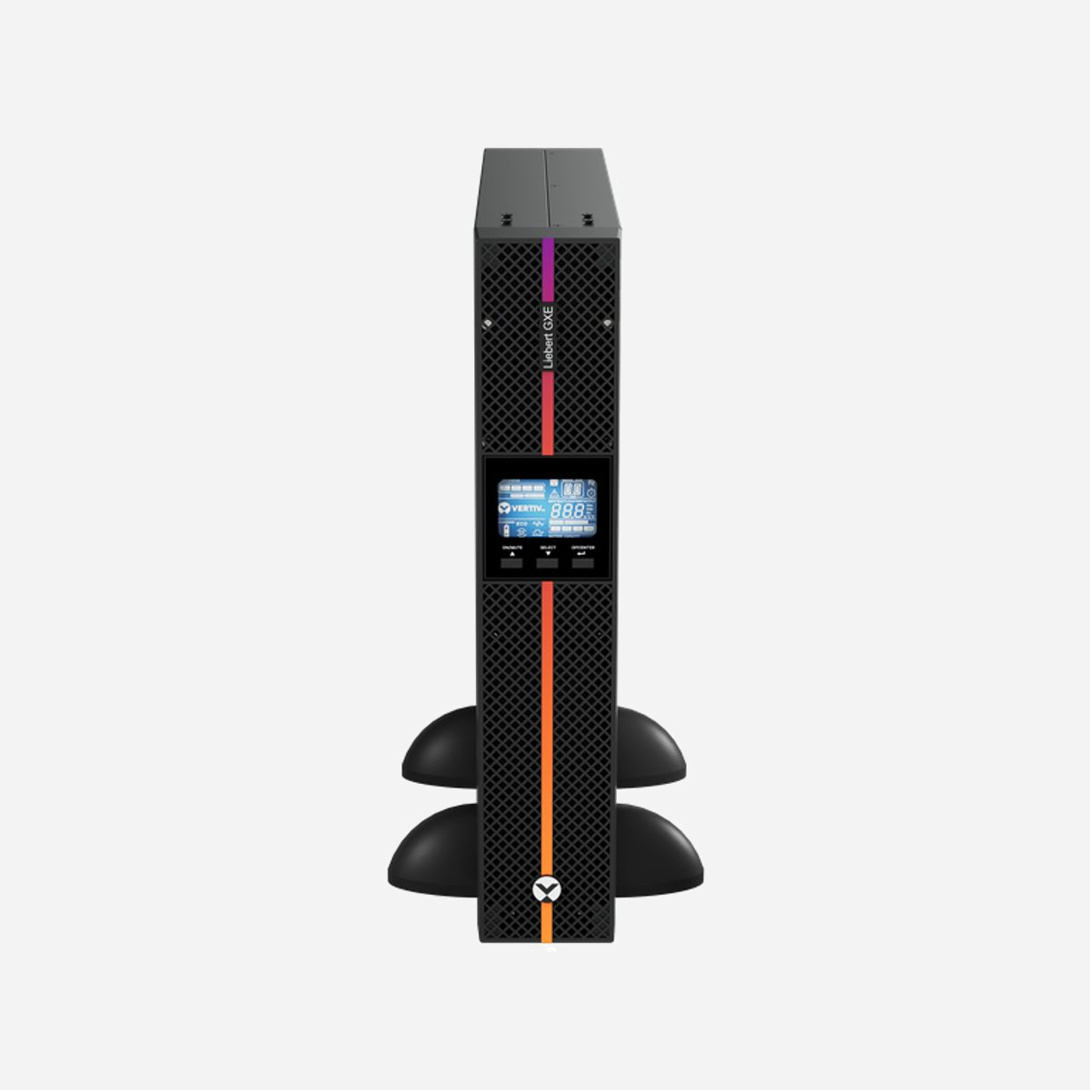 Vertiv Liebert GXE3-1500IRT2UXL Onduleur 1500VA/1350W Double Conversion On Line Rack/Tour 2U, Entrée 110-290V, Sortie 220-240V, Batterie VRLA - L’onduleur Vertiv Liebert GXE est une ASI économique et efficace avec un facteur de puissance en sortie élevé (0,9 FP), qui permet une alimentation continue et fiable à plus de dispositifs connectés. Grâce à la technologie on line double conversion, cet onduleur 1 500 VA protège les équipements contre plusieurs perturbations. Il est idéal pour les applications critiques dans les secteurs de la finance, l’administration et l’industrie. Il dispose d’options de montage flexibles en rack/tour. Jusqu’à 4 armoires de batteries externes supplémentaires offrent une autonomie évolutive pour les applications nécessitant une plus longue période de sauvegarde en cas de pannes secteur AC. Le rendement élevé des modes de fonctionnement on line et ECO (jusqu’à 95 % en mode ECO) de cet onduleur très abordable permet de réaliser des économies d’énergie et de coûts d’exploitations. Une carte de gestion réseau optionnelle permet la gestion à distance et l’arrêt du serveur. Son autonomie prolongée et plusieurs options de surveillance rendent cet onduleur compact idéal pour offrir la meilleure protection électrique aux équipements déployés en périphérie des réseaux ou dans des sites distants. <br>