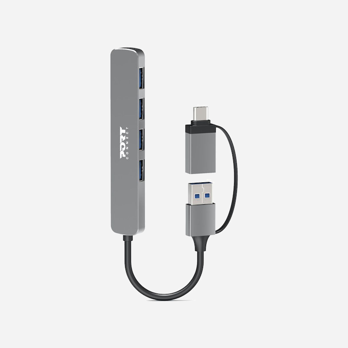 Hub USB Port Designs 900161, USB 2.0 Type-A vers 4 ports USB Type-C, 5000 Mbit/s, Aluminium, 110x60x8 mm, compatible macOS et Windows - Port Designs 900161. Interface de l'hôte: USB 2.0 Type-A, Interfaces Hub: USB Type-C. Taux de transfert de données: 5000 Mbit/s, Couleur du produit: Argent, Matériau du boîtier/corps: Aluminium. Tension d'entrée: 5 V, Courant d'entrée: 3.2 A, Tension de sortie: 5 V. Prise en charge du système d'exploitation Mac: MacOS. Largeur: 110 mm, Profondeur: 60 mm, Hauteur: 8 mm