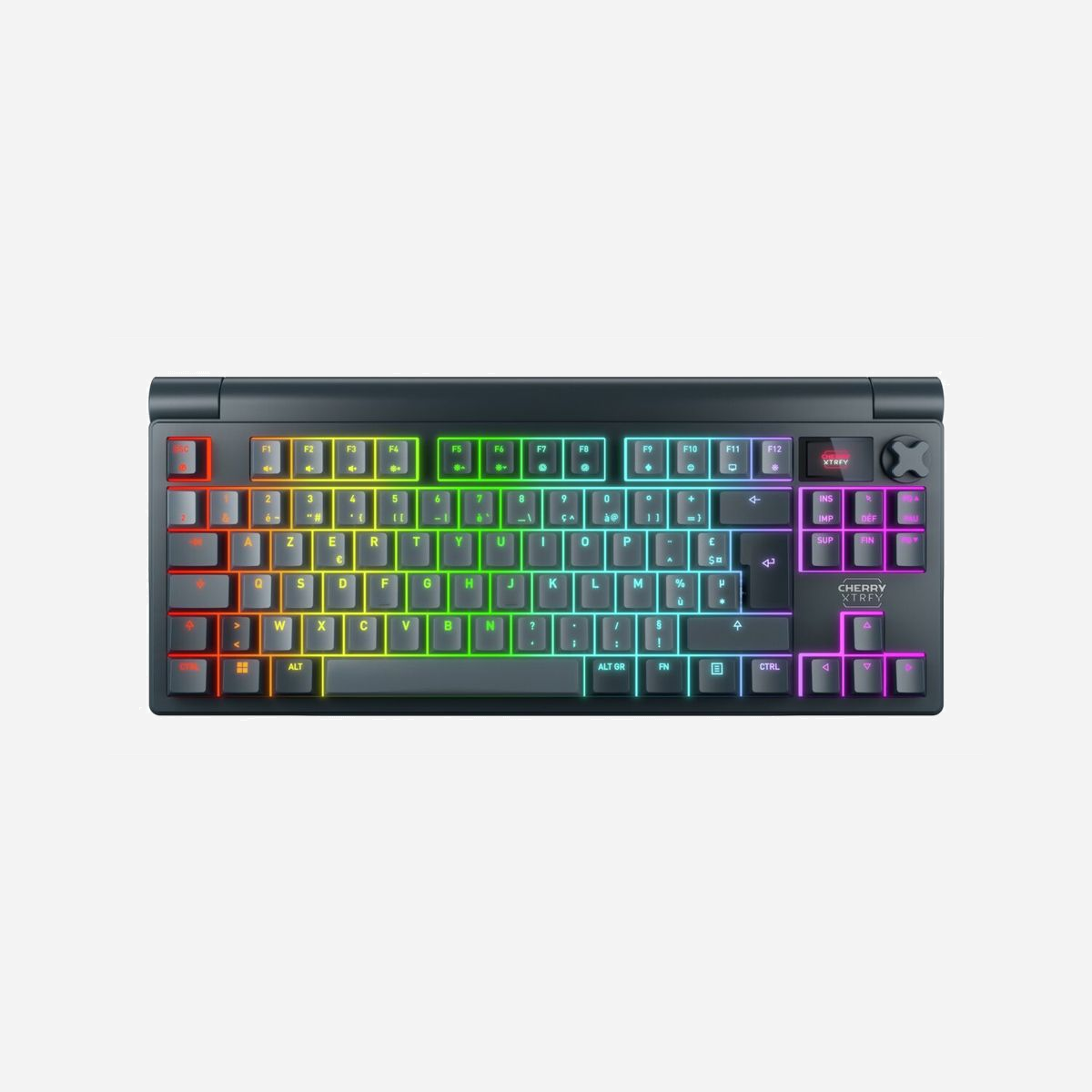 CHERRY XTRFY MX 8.3 TKL Wireless : Clavier Gaming AZERTY Français, Switch Cherry MX2A Red, USB+RF Wireless+Bluetooth, Rétroéclairage LED RGB, Gris - CHERRY XTRFY MX 8.3 TKL Wireless. Facteur de forme du clavier: Sans clé (80 - 87%). Style de clavier: Droit. Technologie de connectivité: Avec fil &sans fil, Interface de l'appareil: USB + RF Wireless + Bluetooth, Interrupteur à clé de clavier: Clavier mécanique, Disposition des touches du clavier: AZERTY. Type de rétro: LED RGB. Longueur de câble: 1,8 m. Utilisation recommandée: Gaming. Couleur du produit: Gris