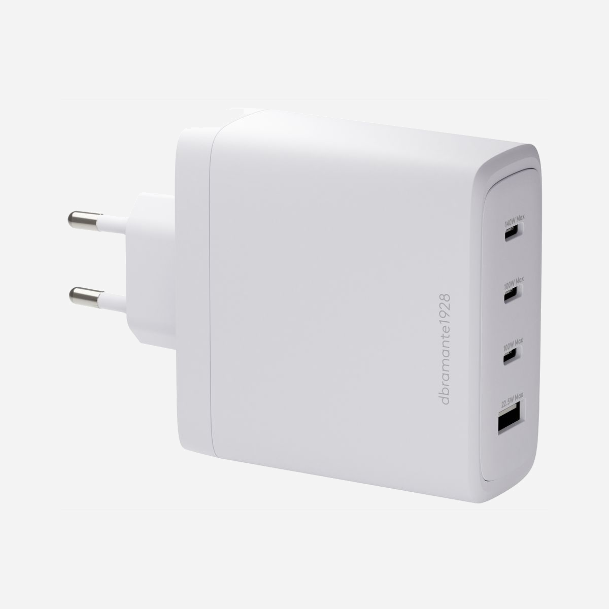 dbramante1928 CI14EUBL7234 Chargeur Secteur 140W 3x USB-C Power Delivery (1x 140W, 2x 100W) + 1x USB-A 22.5W Compatible Ordinateur Portable/Smartphone/Tablette Blanc - dbramante1928 CI14EUBL7234. Type de chargeur: Intérieure, Type de source d'alimentation: Secteur, Compatibilité de chargeur: Ordinateur portable, Smartphone, Tablette, Quantité de ports USB de type C: 3, Charge rapide. Couleur du produit: Blanc