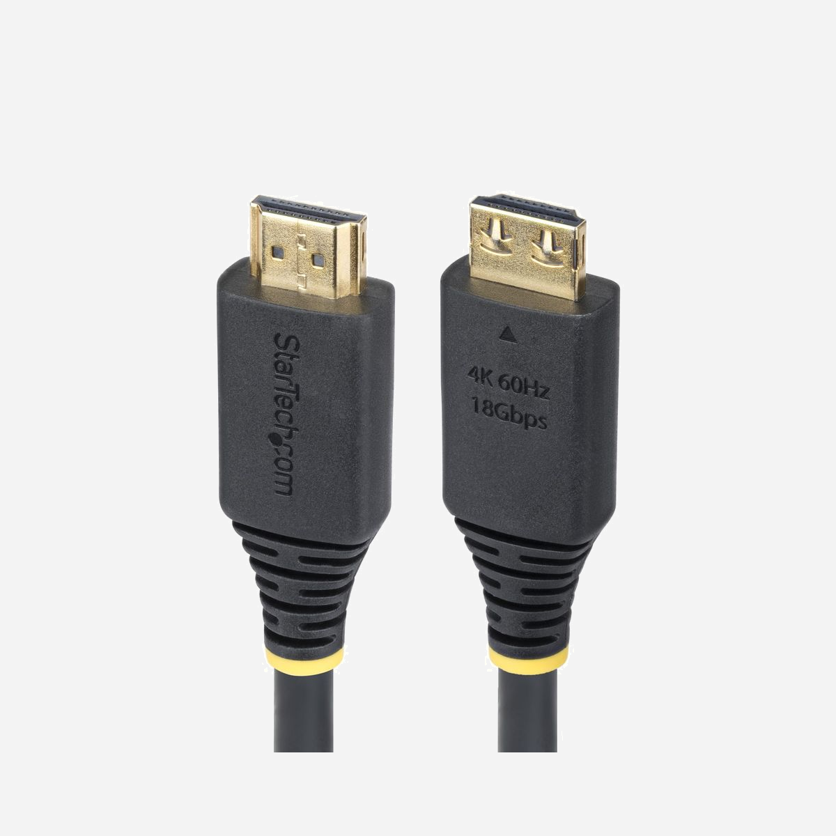 Câble HDMI StarTech.com 0.5m, Connecteurs à Verrouillage, 4K 60Hz/1440p 144Hz, HDR10, HDCP 2.2, ARC, 18Gbps, Gaine TPE, AWG 30 - Réduisez les déconnexions accidentelles grâce à ce câble HDMI doté de connecteurs à verrouillage<br/><br/>Ce câble HDMI™ haute vitesse est conçu pour offrir des performances fiables dans les environnements d'entreprise; audiovisuels et informatiques. Les spécifications HDMI 2.0 sont gravées de manière permanente sur chaque connecteur, une caractéristique exclusive qui élimine les approximations, garantit la compatibilité et confirme la capacité du câble à supporter des performances à large bande passante.<br/><br/>Conception pour rester connecté<br/><br/>Le cordon HDMI UHD est équipé de connecteurs à prise dorée pour éviter les déconnexions accidentelles. Les connecteurs se fixent solidement aux ports HDMI des appareils, ce qui rend ce câble idéal pour les installations fixes et critiques, telles que les systèmes de sécurité et les commutateurs HDMI.<br/><br/>Profitez pleinement du HDMI 2.0<br/><br/>Diffusez des vidéos 4K nettes, des taux de rafraîchissement rapides et des visuels haute résolution sur les écrans UHD, postes de travail, murs vidéo et installations audiovisuelles. Ce câble HDMI 2.0 haute vitesse prend en charge le 4K à 60Hz, le 1440p à 144Hz et le 1080p à 240Hz, avec une bande passante allant jusqu'à 18 Gbps pour une qualité de signal constante et fiable.<br/><br/>Offrez des contrastes profonds et des couleurs précises grâce à la prise en charge du HDR10. Profitez d'un son immersif multicanal avec ARC, Dolby Atmos®; DTS:X®; et Dolby® TrueHD 7.1. Assurez une diffusion sécurisée du contenu avec HDCP 2.2 sur les appareils HDMI 2.0 et anciens.<br/><br/>Câble flexible, conçu pour la durabilité<br/><br/>Faites passer ce cordon HDMI facilement autour des coins, derrière les écrans, entre les bureaux et autres équipements grâce à une gaine flexible en TPE sans halogène, capable de supporter plus de 2 000 cycles de flexion, avec des protections robustes pour les connecteurs. Le blindage en aluminium-mylar avec tresse minimise les interférences électromagnétiques dans les installations denses et partagées. Les connecteurs dorés préservent l'intégrité du signal, résistent à la corrosion et sont conçus pour plus de 10 000 insertions, supportant ainsi l'usage quotidien et à long terme.<br/><br/>Les termes HDMI, HDMI High-Definition Multimedia Interface, le design commercial HDMI et les logos HDMI sont des marques déposées ou enregistrées de HDMI Licensing Administrator, Inc.