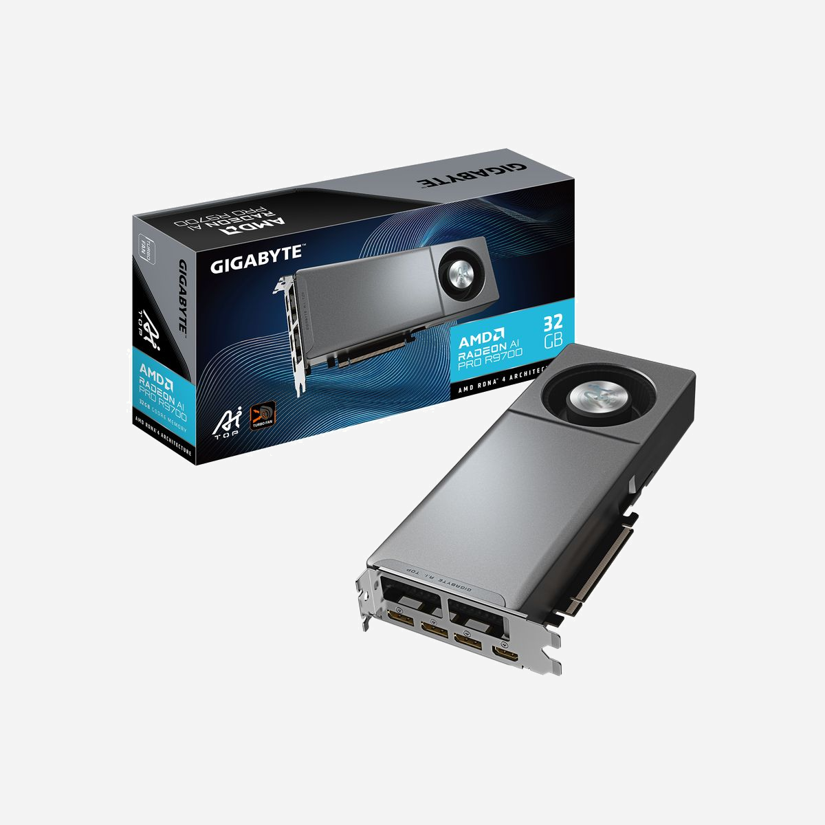 GIGABYTE Radeon AI PRO R9700 AI TOP 32G - GPU 2920MHz, 32GB GDDR6 20GHz, 256-bit, PCIe 5.0, 3xDisplayPort 2.1a, HDMI 2.1b, 238W - Découvrez le niveau supérieur d'immersion en jeu avec les cartes graphiques AMD de GIGABYTE. Conçues pour offrir des performances sans compromis et des visuels époustouflants, nos GPU redéfinissent l'excellence en matière de jeu. Dotées de solutions de refroidissement avancées et de technologies innovantes, les cartes graphiques AMD de GIGABYTE permettent aux joueurs de repousser les limites du possible, offrant des expériences de jeu inégalées.