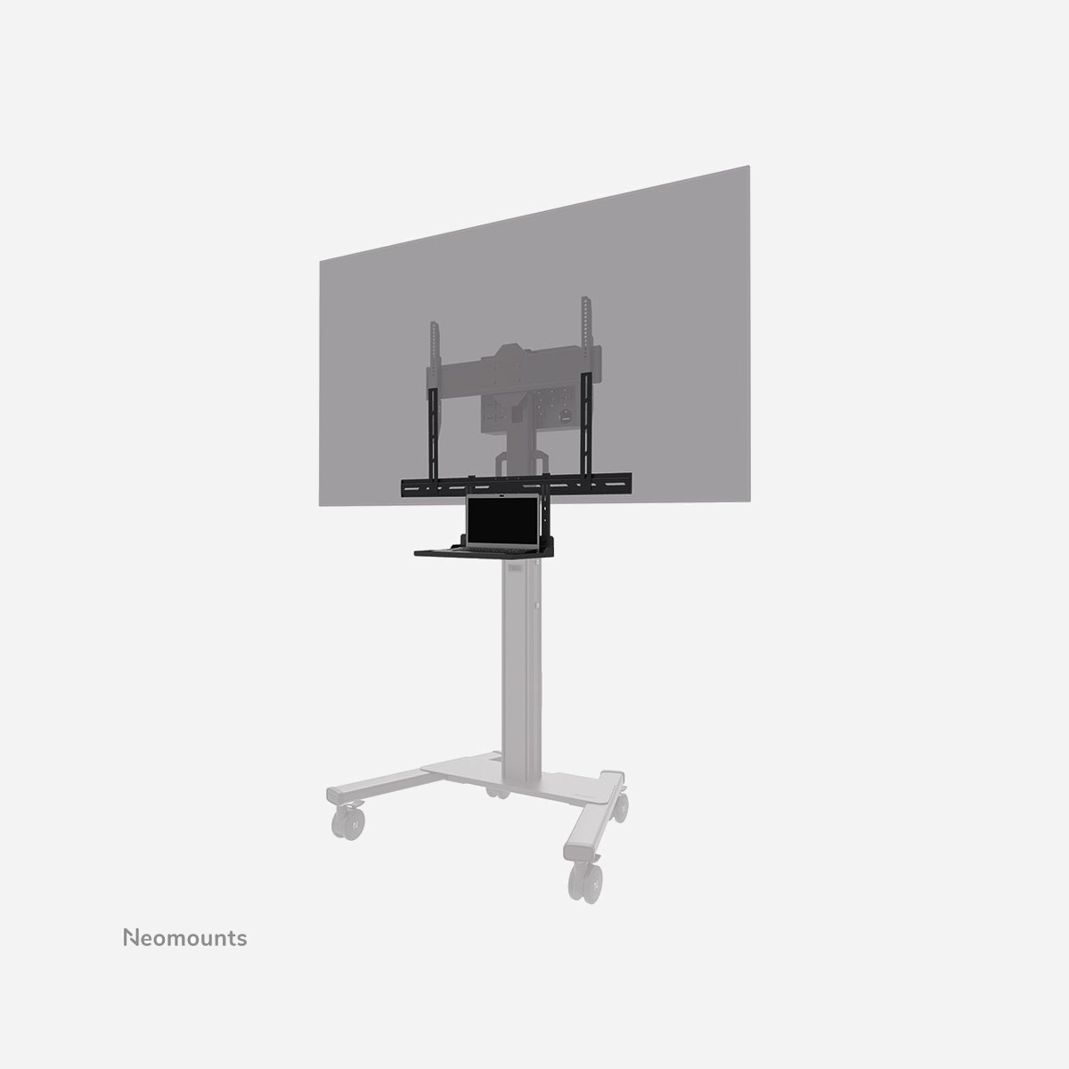 Neomounts AV45-500BL Support Universel Ordinateur Portable 43-110" VESA 200x200 à 800x600, Max 2.5kg, Acier Noir, Hauteur Ajustable 0-55mm - Le Neomounts AV45-500BL est un kit universel de support pour ordinateur portable conçu pour être installé sous des écrans de 43" et plus et prenant en charge les modèles de trous VESA de 200x200 à 800x600 mm. Grâce à sa conception VESA, le support est compatible avec tous les chariots et fixations murales orientés VESA, ce qui le rend largement applicable dans différentes configurations.<br><br>Le support de tablette et les supports de plaque arrière sont réglables en hauteur, offrant une flexibilité maximale. Les trous de montage de l'AV45-500BL s'adaptent aux variations de largeur et de hauteur, tandis que le cadre VESA se règle sur quatre positions (200/400/600/800). Le kit peut être utilisé avec des supports muraux et au sol et a une capacité de charge maximale de 2,5 kg. L'installation est rapide et simple, l'alignement guidé par une règle garantissant un ajustement précis et parfait.<br><br>Pour connaître la compatibilité détaillée avec des modèles et des tailles de montage spécifiques, veuillez vous reporter au manuel en ligne.
