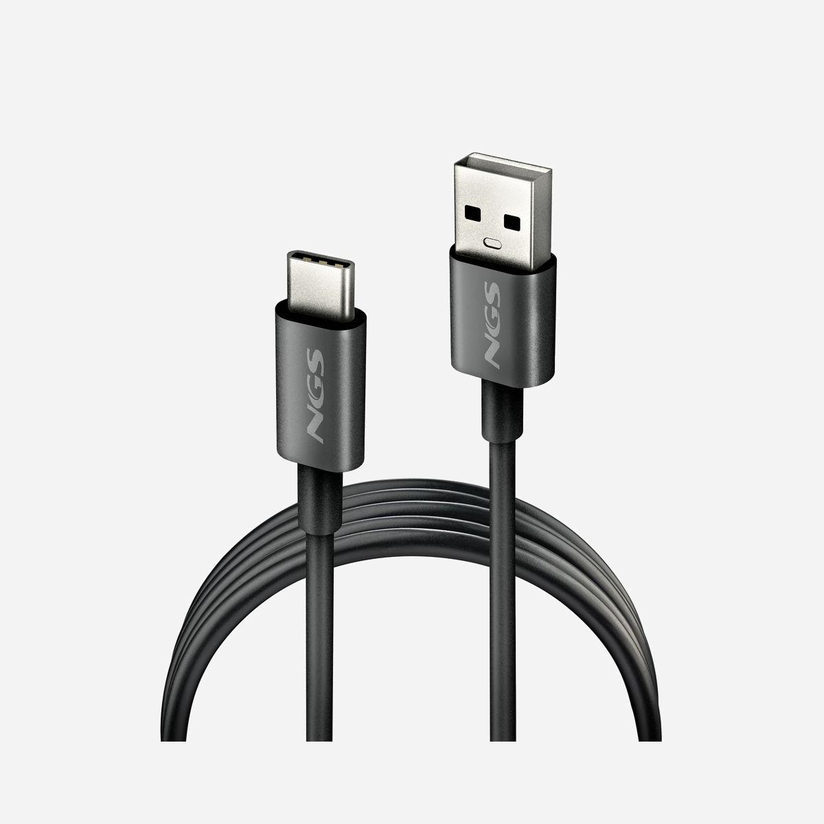 NGS ZYRO-AC Câble USB 2.0 USB-A vers USB-C 1m Noir, 5V/3A, Transfert 0.48 Gbit/s, Connecteurs mâles droits, Matériau Nylon/PVC, Certifié CE/RoHS - Câble de charge rapide USB A vers USB C - 1 m. 15W. Couleur blanche