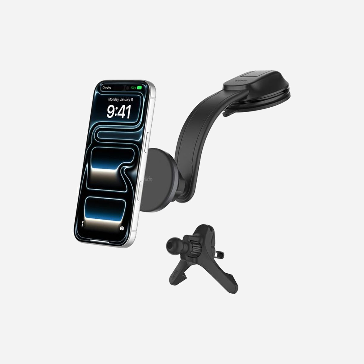 Belkin BoostCharge WIC012HQBK - Support Actif Smartphone/Mobile Voiture, Fixation Ventilation/Tableau de Bord, Charge Rapide USB, Recharge Sans Fil, USB Type-C - Belkin BoostCharge. Type d'appareil mobile: Mobile/smartphone, Type: Support actif, Usage adapté: Voiture, Couleur du produit: Noir