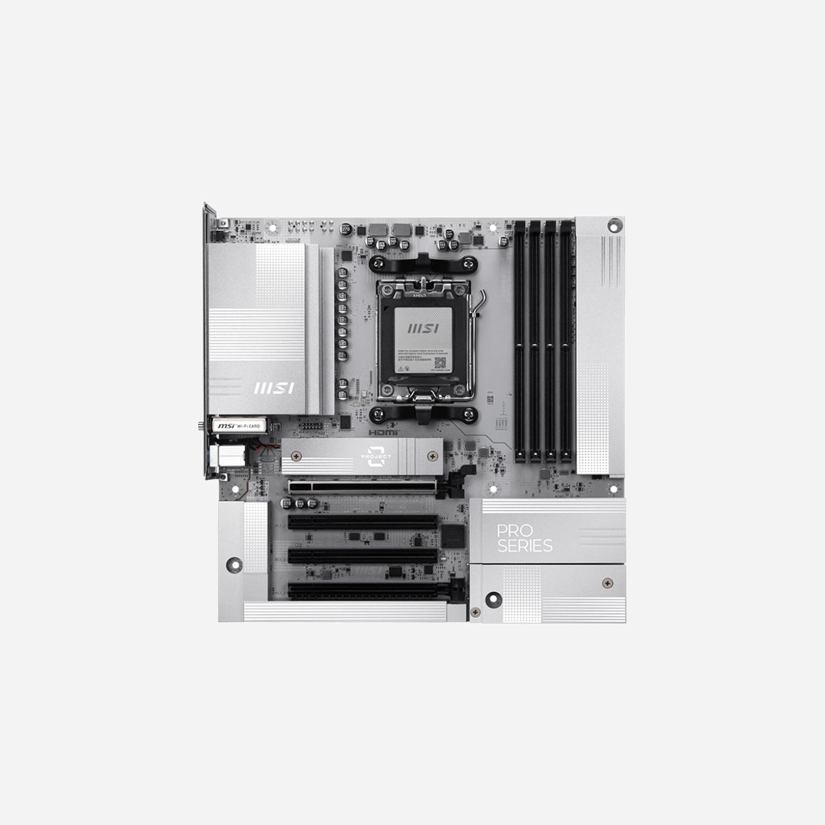 MSI PRO B850M-A WIFI PZ : Carte mère micro ATX AMD B850, Socket AM5, DDR5, Wi-Fi 7, 2x M.2 PCIe Gen5/Gen4, 5GbE, USB 3.2 Gen2, support AMD Ryzen 7000/8000/9000 Series - MSI AM5 PRO B850M-A WIFI PZ M-ATX. Fabricant de processeur: AMD, Socket de processeur (réceptable de processeur): Emplacement AM5, Processeurs compatibles: AMD Ryzen 7000 Series, AMD Ryzen 8000 Series, AMD Ryzen 9000 Series. Types de mémoire pris en charge: DDR5-SDRAM, Mémoire interne maximale: 256 Go, Type de support (slot): DIMM. Interfaces de lecteur de stockage prises en charge: M.2, Types de lecteurs de stockage pris en charge: HDD & SSD, Niveaux RAID: 0, 1, 10. Type d'interface Ethernet: 5 Gigabit Ethernet, Norme Wi-Fi: Wi-Fi 7 (802.11be), Standards wifi: 802.11a, 802.11b, 802.11g, Wi-Fi 4 (802.11n), Wi-Fi 5 (802.11ac), Wi-Fi 6 (802.11ax), Wi-Fi 6E.... composant pour: PC, Elément de forme de carte mère: micro ATX, famille de composant de produits: AMD