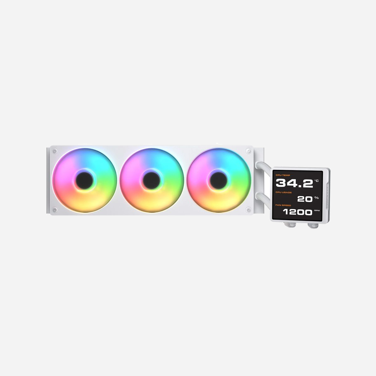 COUGAR Refroidisseur liquide All-in-One CGR-PSDVPRGB-W-360 Blanc, radiateur 392mm, 3x 120mm PWM RGB, 700-2500 RPM, 5.4 mmH2O, sockets Intel/AMD - COUGAR CGR-PSDVPRGB-W-360. Type: Refroidisseur de liquide tout-en-un, Diamètre du ventilateur: 12 cm, Vitesse de rotation (min): 700 tr/min, Vitesse de rotation (max): 2500 tr/min, Pression d'air maximale: 5,4 mmH2O. Couleur du produit: Blanc