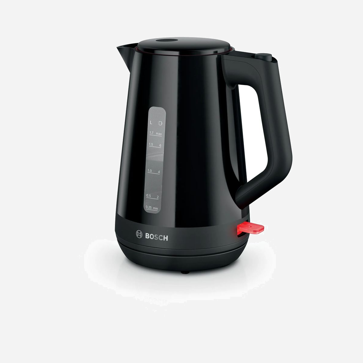 Bouilloire Bosch TWK1M123 1.7L 2400W Noir, Corps en Plastique, Indicateur Niveau d'Eau, Arrêt Surchauffe, Filtre Anti-calcaire, Élément Chauffant Dissimulé - Bosch TWK1M123. Capacité du réservoir d'eau: 1,7 L. Puissance: 2400 W. Couleur du produit: Noir, Matériau du boîtier/corps: Plastique, Indicateur de niveau d'eau, Arrêt de sécurité en cas de surchauffe, Filtrage