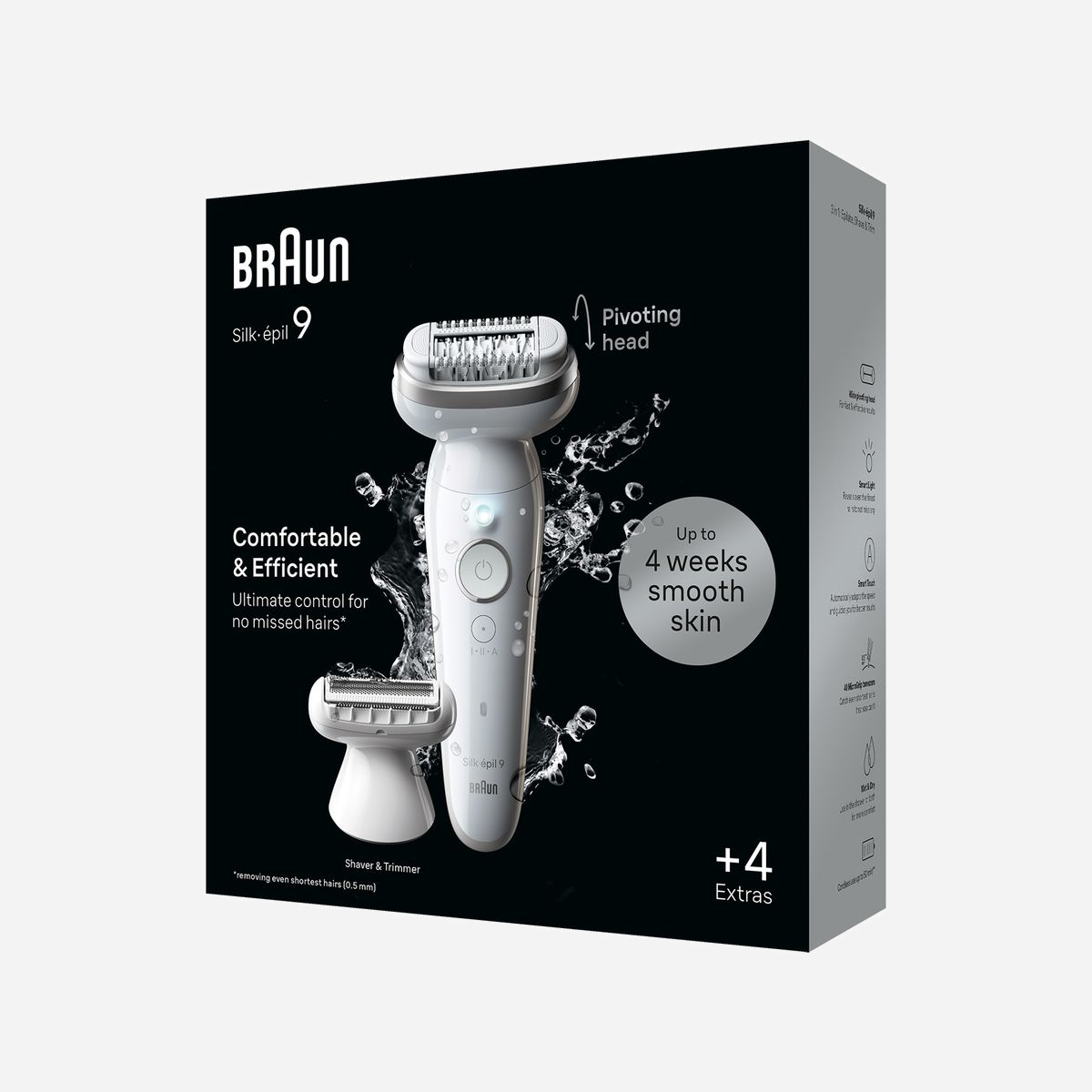 Épilateur Braun Silk-épil 9 9-041 Argent 40 Pinces MicroGrip, Rasoir et Tondeuse intégrés, Wet&Dry, Batterie Li-Ion 50 min, 100-240V - Braun Silk-épil 9 9-041. Couleur du produit: Argent, Nombre de pinces: 40 pince(s), Technologie de pinces: MicroGrip. Source d'alimentation: Batterie, Tension d'entrée AC: 100 - 240 V, Fréquence d'entrée AC: 50/60 Hz. Largeur: 65 mm, Profondeur: 45 mm, Hauteur: 163 mm