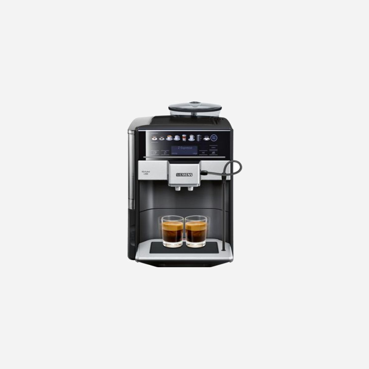 Machine Expresso Automatique Siemens EQ.6 plus s500 TE655319RW 1.7L 1500W Noir/Métal 19 bar Broyeur 300g 2 Tasses LCD - Siemens EQ.6 plus s500 Espresso. Type de produit: Machine à expresso, Type de cafetière: Entièrement automatique, Capacité du réservoir d'eau: 1,7 L, Type d'entrée à café: Café en grains, Réservoir de café: Tasse, Capacité en tasses: 2 tasses, Nombre de becs: 2, Broyeur intégré. Type d'écran: LCD. Puissance: 1500 W. Couleur du produit: Noir, Métallique