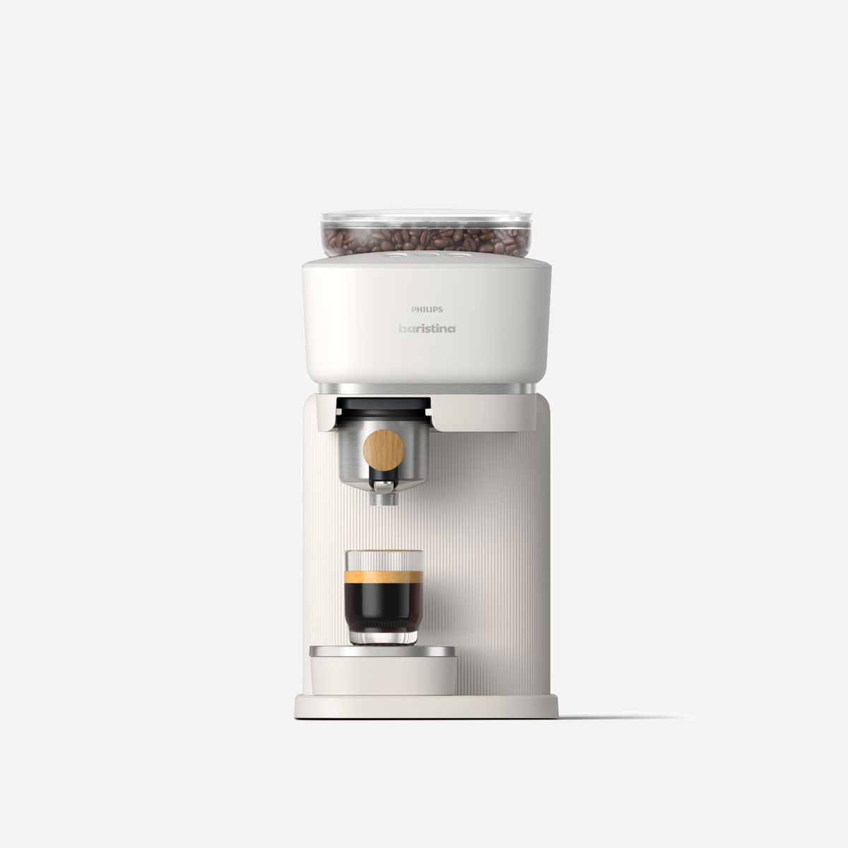 Philips Baristina BAR302/20 Machine Expresso Semi-Automatique 16 bar, Broyeur Céramique 170g, Réservoir 1.2L, Lungo, Blanc, 180x380x345mm - <b>Vous aimez les vrais expressos, pas les ennuis de préparation ?</b><br/> Alors, découvrez la Baristina.<br/> Versez les grains de café de votre choix, swipez le manche et savourez un délicieux expresso. Les grains sont moulus au fur et à mesure afin de garantir des arômes toujours frais. La mouture est parfaitement tassée dans le porte-filtre puis infusée avec la pression optimale, pour un café aussi réussi que celui d'un barista.