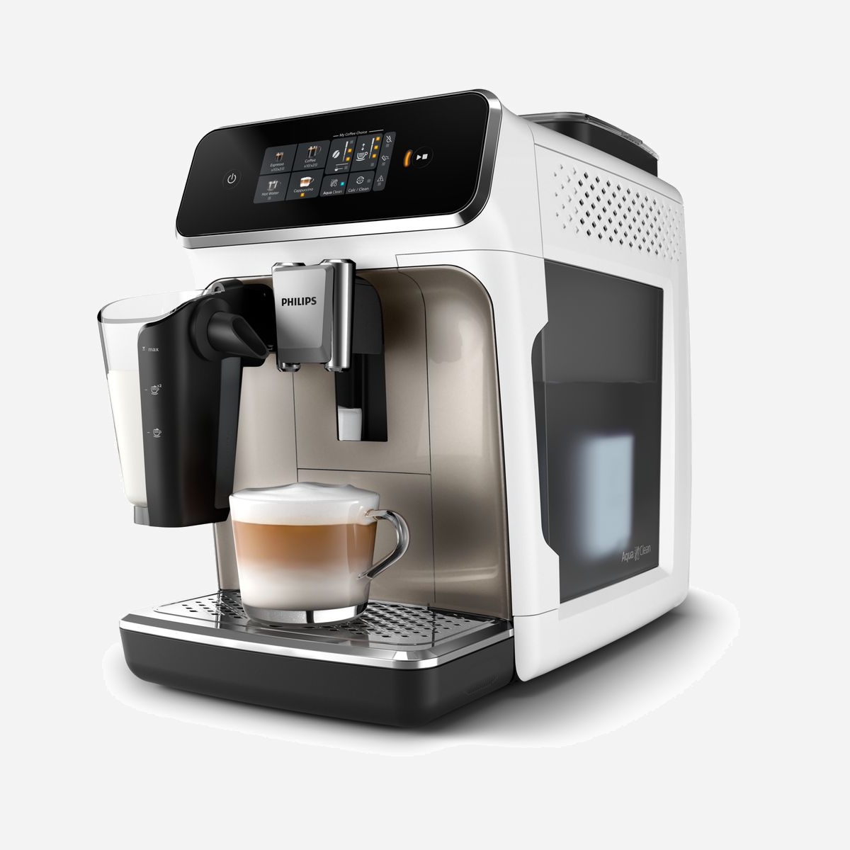 Philips Series 2300 EP2333/40 Machine Expresso Automatique 15 Bar, Broyeur Céramique 275g, LatteGo, Écran TFT Couleur, 1500W, Compatibilité AquaClean - <b>Lattego, le circuit de lait le plus rapide à nettoyer*</b><br><br><br><b>Le moyen le plus simple de déguster des cafés en grains frais</b><br>Dégustez 4 délicieuses boissons sans effort grâce à l'interface tactile intuitive de notre machine expresso Philips LatteGo Série 2300. Le système LatteGo de cet expresso broyeur révolutionne la préparation des cafés lactés en un clic. Grâce au système Aroma Extract obtenez la température, les arômes et une crema parfaits selon vos goûts. Ajouté à cela, la technologie SilentBrew ""broyage silencieux"" de notre machine à café à grain réduit considérablement le bruit lors de la préparation des boissons. Pour découvrir de nouvelles recettes, téléchargez l’application HomeID.