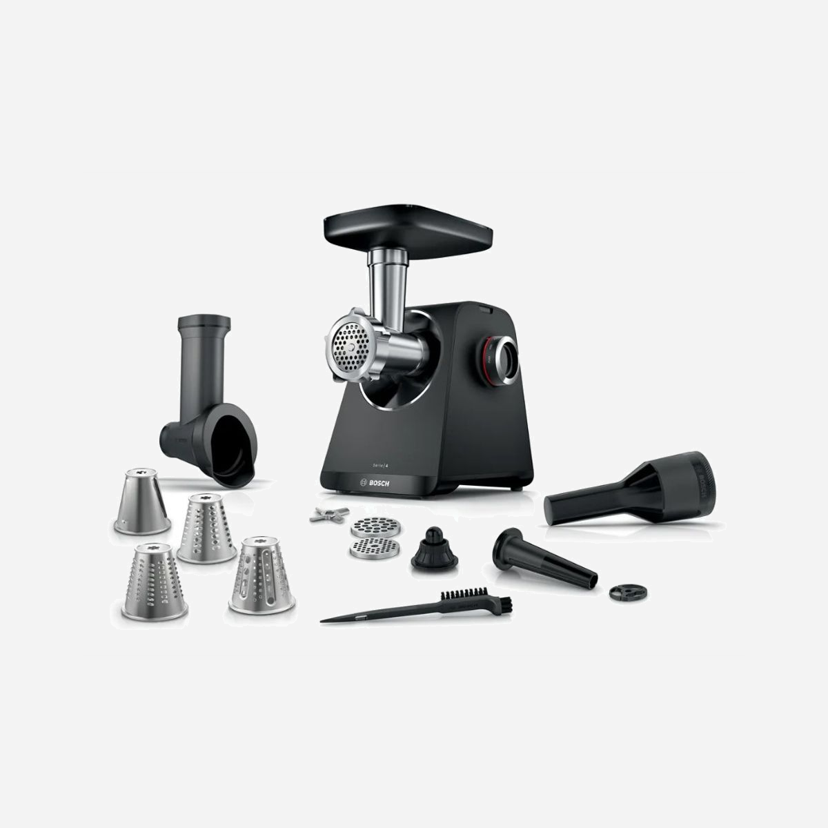 Hachoir Bosch Serie 4 MFWS440B 1900W Noir/Argent Débit 2.5kg/min 2 Vitesses Fonction Inversion Corps en Plastique 220-240V Pieds Antidérapants - Bosch Serie 4 MFWS440B. Puissance: 1900 W, Couleur du produit: Noir, Argent, Débit: 2,5 kg/min. Matériau du boîtier/corps: Plastique. Consommation (max): 500 W, Tension d'entrée AC: 220 - 240 V, Fréquence d'entrée AC: 50 - 60 Hz. Largeur: 200 mm, Profondeur: 240 mm, Hauteur: 240 mm. Largeur du colis: 285 mm, Profondeur du colis: 360 mm, Hauteur du colis: 310 mm