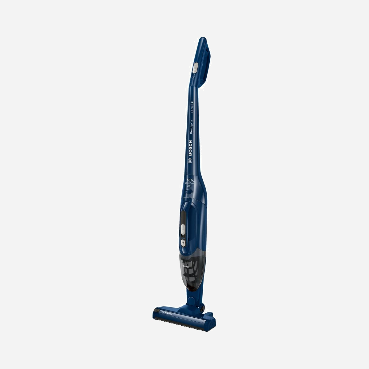 Bosch Serie 2 BBHF216 Aspirateur Balai 2en1 Bleu - Batterie Li-Ion 14.4V, Autonomie 36min, Technologie Cyclonique, Sans Sac, 2 Niveaux de Puissance - Bosch Serie 2 BBHF216. Type de produit: Aspirateur-balai 2 en 1, Type de conteneur à poussière: Sans sac, Couleur du produit: Bleu. Type de nettoyage: Sec, Technologie d'aspiration: Cyclonique, Surfaces de nettoyage: Sol nu, Tapis, Sol dur. Commande de l'alimentation: Électronique, Voyants: Chargement. Source d'alimentation: Batterie, Technologie batterie: Lithium-Ion (Li-Ion), Tension des piles: 14,4 V. Largeur: 265 mm, Profondeur: 165 mm, Hauteur: 1160 mm