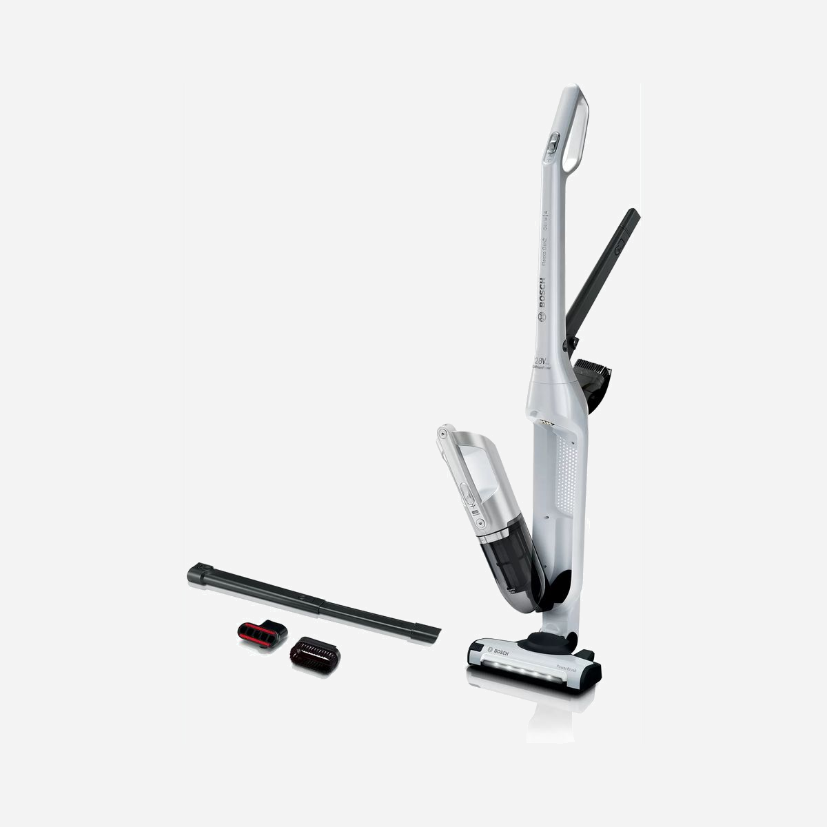 Bosch Serie 4 BBH3ALL28 Aspirateur Balai Sans Sac 0.4L 25.2V Li-Ion Autonomie 55min 82dB Noir/Blanc Filtre Lavable Multi-Surfaces - Bosch Serie 4 BBH3ALL28. Type de nettoyage: Sec, Type de conteneur à poussière: Sans sac, Capacité poussière: 0,4 L. Niveau sonore: 82 dB. Couleur du produit: Noir, Blanc