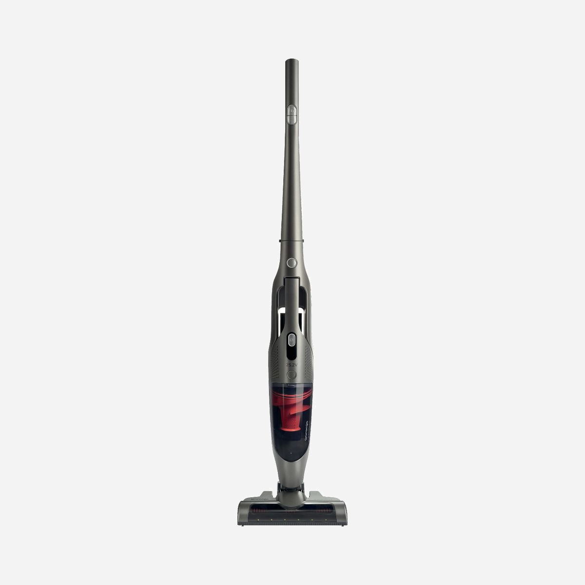 Gorenje SVC252GFA Aspirateur Balai 2-en-1 sans sac 0.5L, Batterie Li-Ion 25.2V, Autonomie 70 min, HEPA, 155W, Noir/Gris, Niveau sonore 75dB - Gorenje SVC252GFA. Type de produit: Aspirateur-balai 2 en 1, Type de conteneur à poussière: Sans sac, Couleur du produit: Noir, Gris. Roulettes: Caoutchouc. Type de nettoyage: Sec, Aspirateur à air filtrant: HEPA, Niveau sonore: 75 dB. Source d'alimentation: Batterie, Puissance d'alimentation max.: 155 W, Technologie batterie: Lithium-Ion (Li-Ion). Largeur du colis: 280 mm, Profondeur du colis: 172 mm, Hauteur du colis: 748 mm