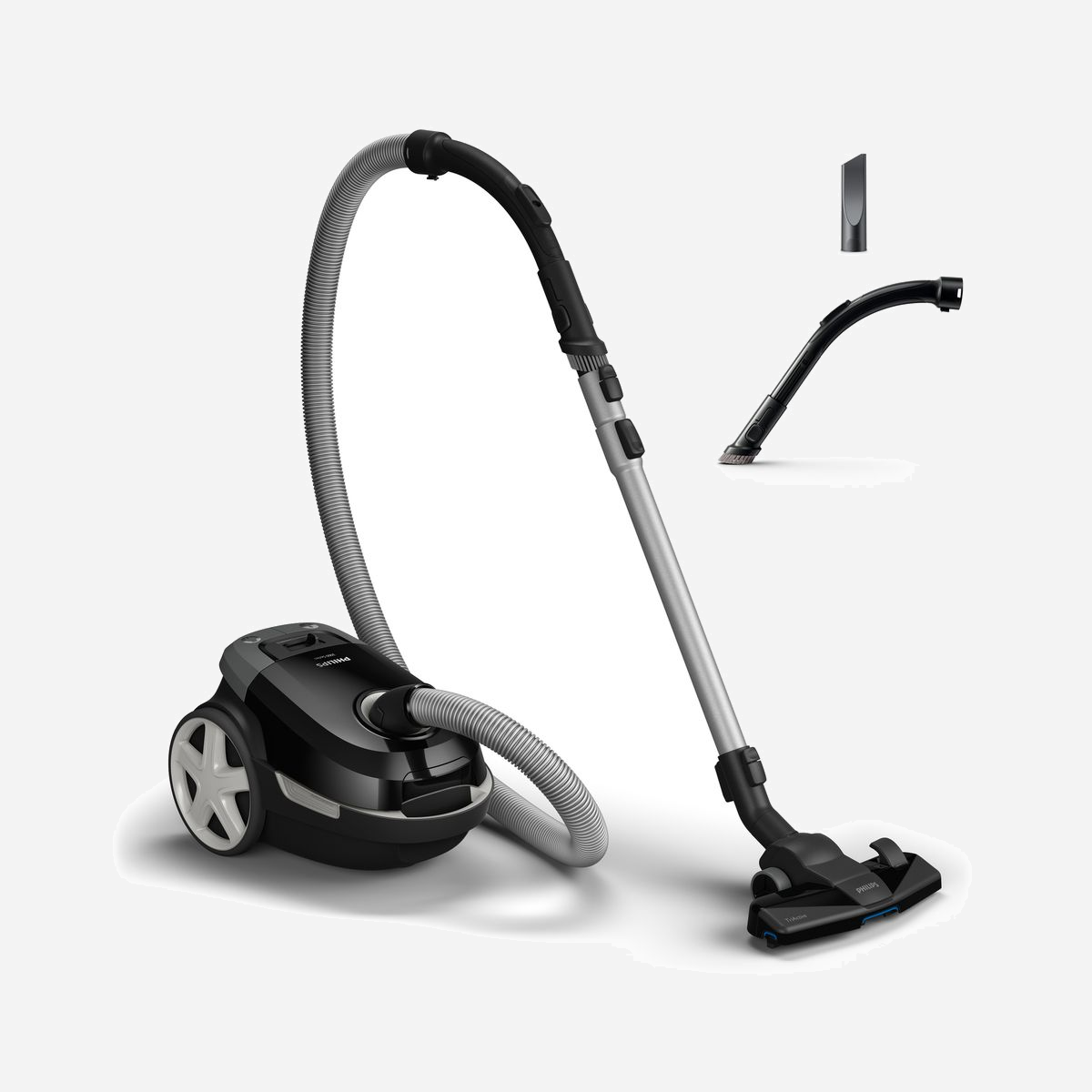 Philips Aspirateur Traineau XD3112/09 : 900W, Sac 3L, Filtre HEPA, Tube Télescopique Métal, Brosse TriActive, Niveau Sonore 79dB, Rayon 9m - <b>Avec un design compact et léger</b><br><br><br><b>Aspire et piège 99,9 %* de la poussière et des allergènes</b><br>Avec le nouvel aspirateur Philips Performer Compact, le design compact s'associe à d'excellentes performances. Bénéficiez d'un nettoyage impeccable dans toute la maison grâce à la technologie AirflowMax et à notre brosse TriActive offrant 3 actions de nettoyage.