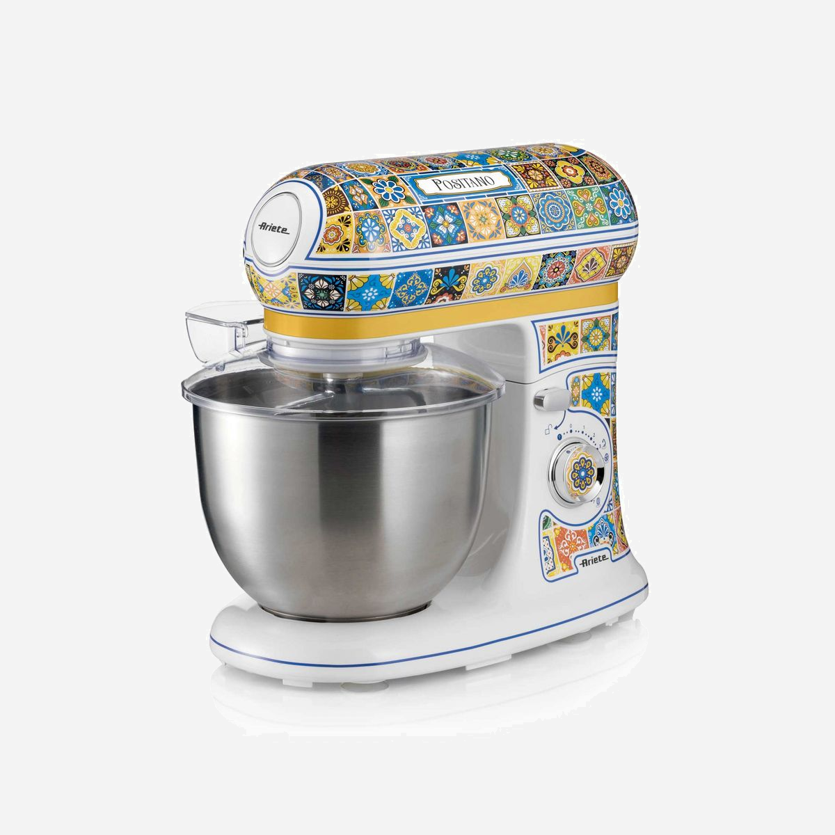 Robot Mixer Ariete 1588/0P 2400W - Bol Inox 5.5L - 7 Vitesses + Pulse - Pétrisseur/Mélange - Bleu/Jaune - Rotation Planétaire - Ariete 1588/0P. Type: Robot mixer, Couleur du produit: Bleu, Jaune, Fonctions de mixage: Pétrisseur, Mélange. Matériel du bol: Acier inoxydable. Puissance: 2400 W, Tension d'entrée AC: 220-240 V, Fréquence d'entrée AC: 50/60 Hz. Largeur: 285 mm, Profondeur: 425 mm, Hauteur: 385 mm. Largeur du colis: 270 mm, Profondeur du colis: 470 mm, Hauteur du colis: 430 mm